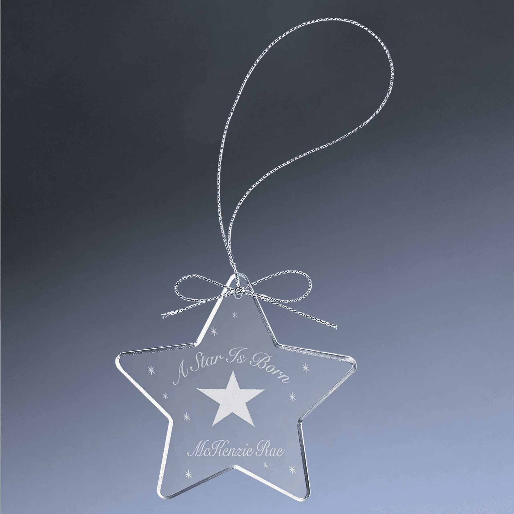 Laser Etched Crystal Ornaments with Ribbon and Gift Box Teardrop / Silver / 3"
