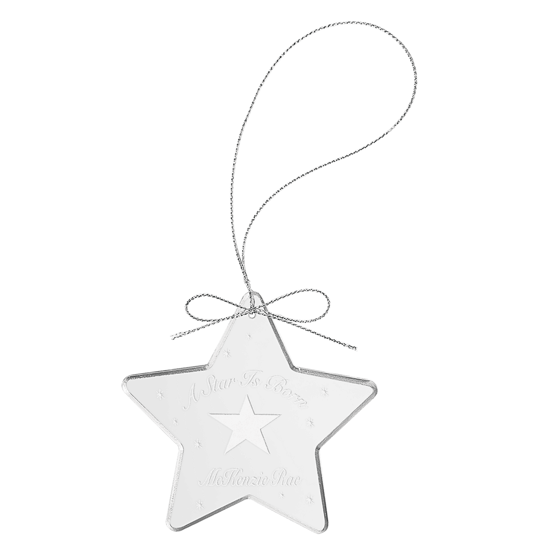 Laser Etched Crystal Ornaments with Ribbon and Gift Box Star / Silver / 3"