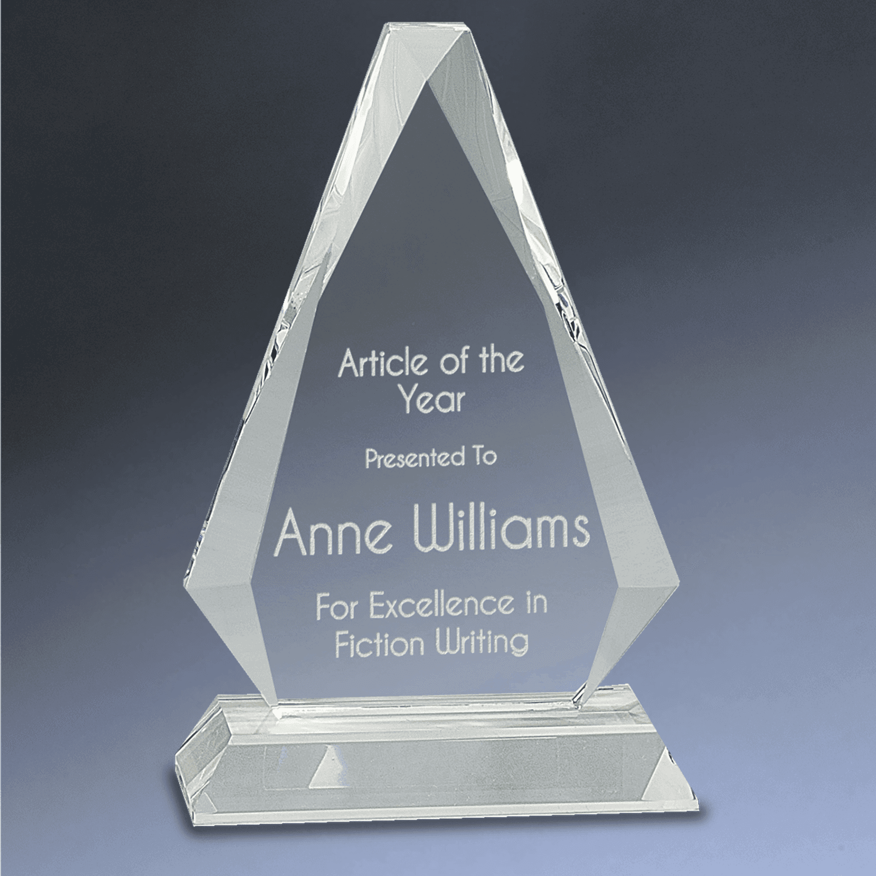 Laser Etched Crystal Triangles & Pyramids – For Awards and Recognition Triangle (On Base) / Clear Crystal / 8"