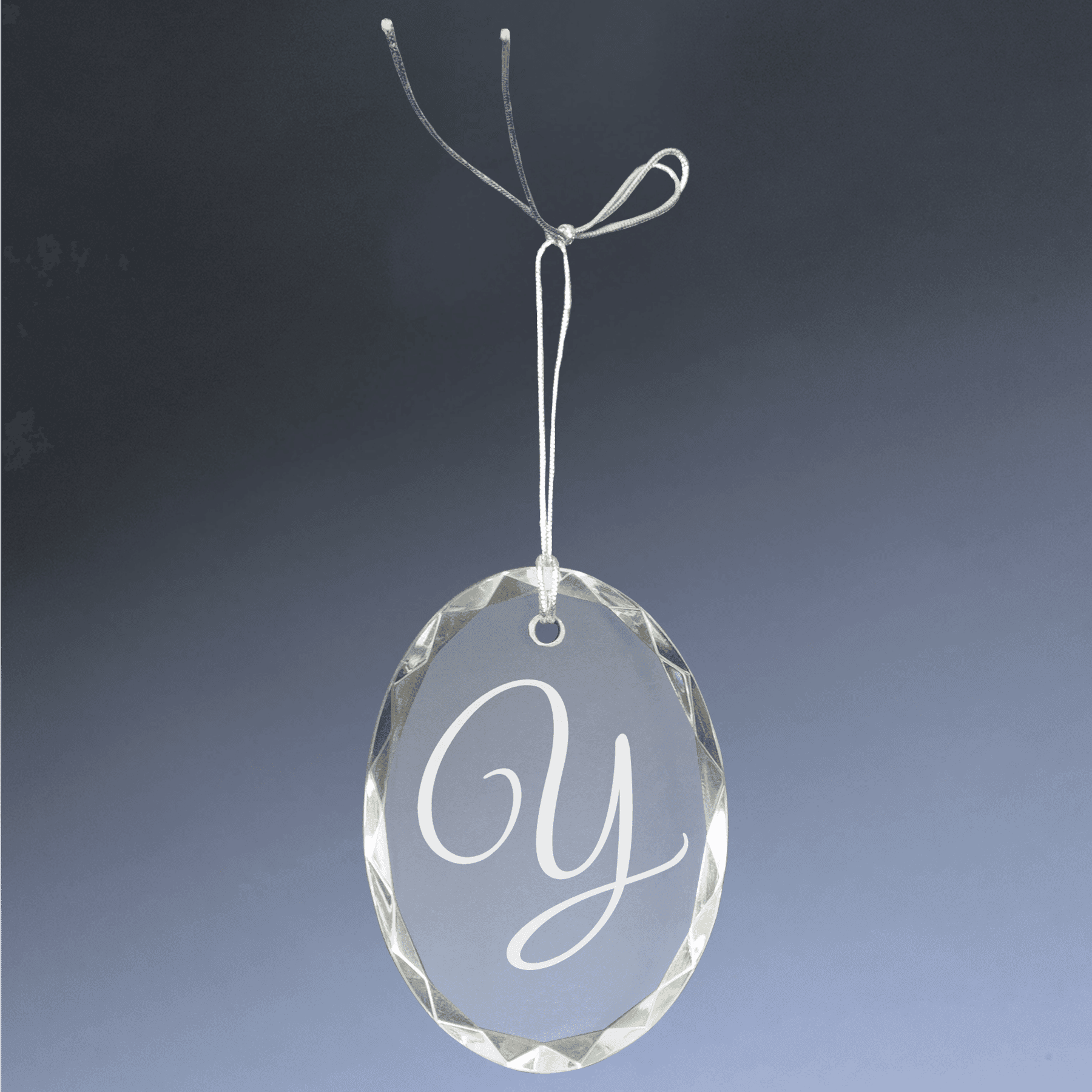 Laser Etched Crystal Ornaments with Ribbon and Gift Box Teardrop / Silver / 3"