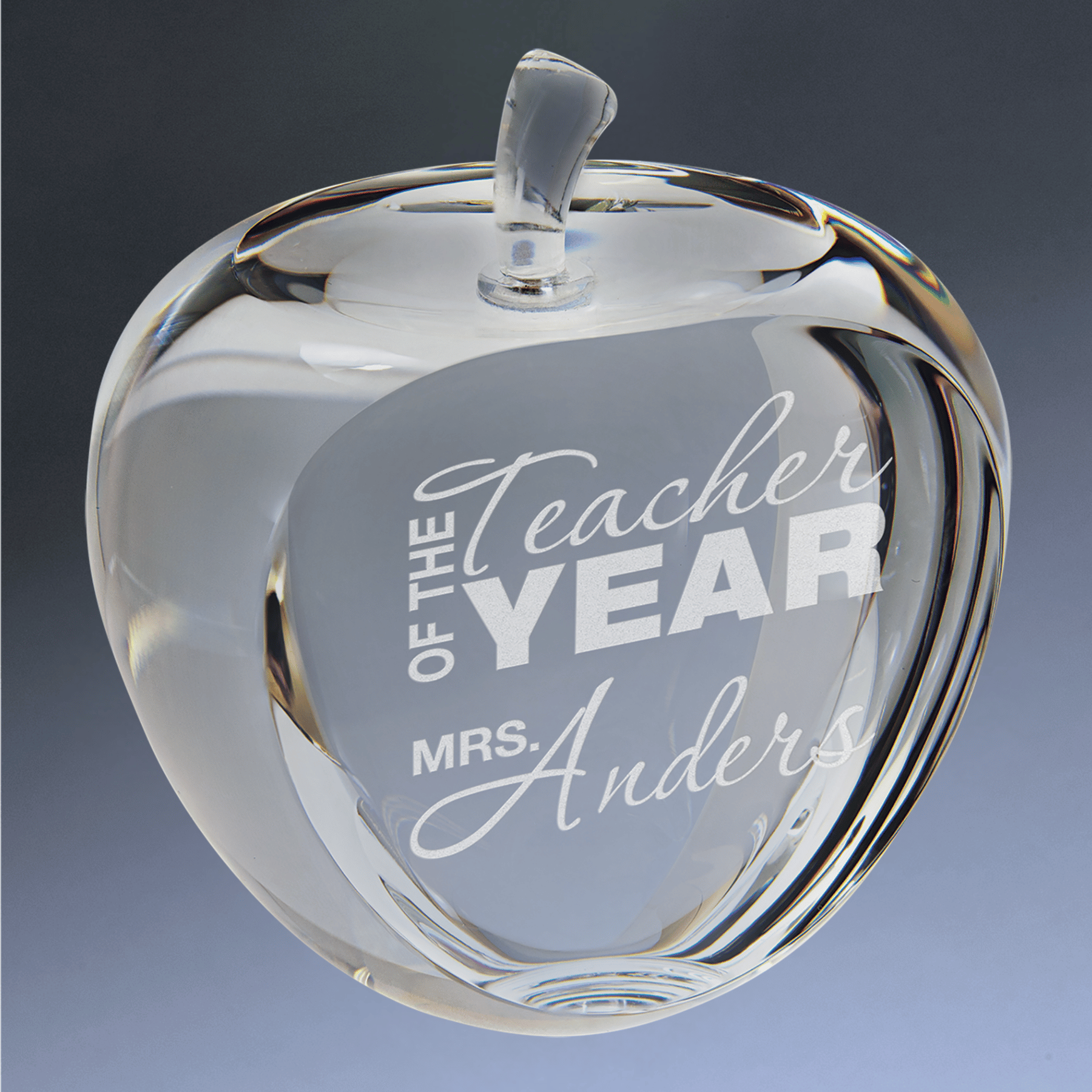Laser Etched Crystal Apple Awards and Gifts - Custom Engraved Recognition Rounded Crystal Apple with Flat Face / Clear / 2 3/4"(L) x 3 3/4"(H)