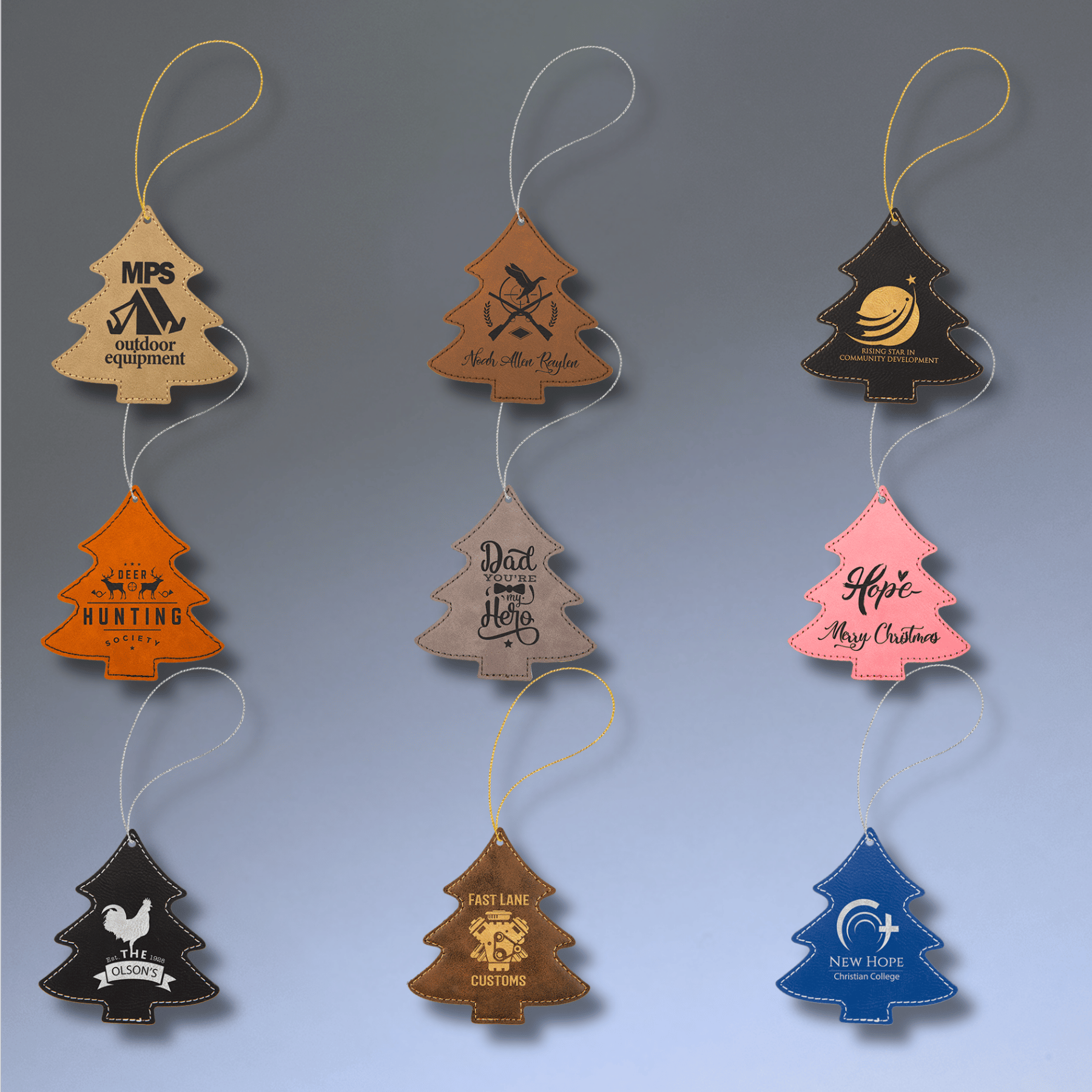 Personalized Leatherette Ornaments – Star, Tree & Sport Shapes