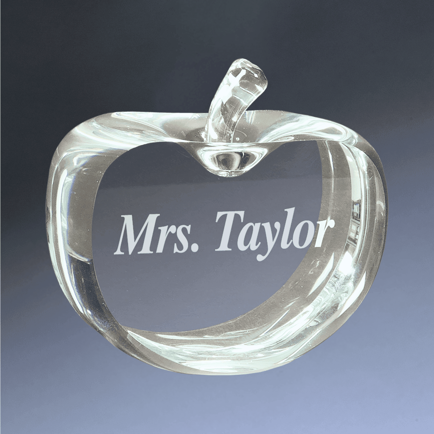Laser Etched Crystal Apple Awards and Gifts - Custom Engraved Recognition Crystal Apple with Flat Face / Clear / 3 1/2" x 3 3/4"