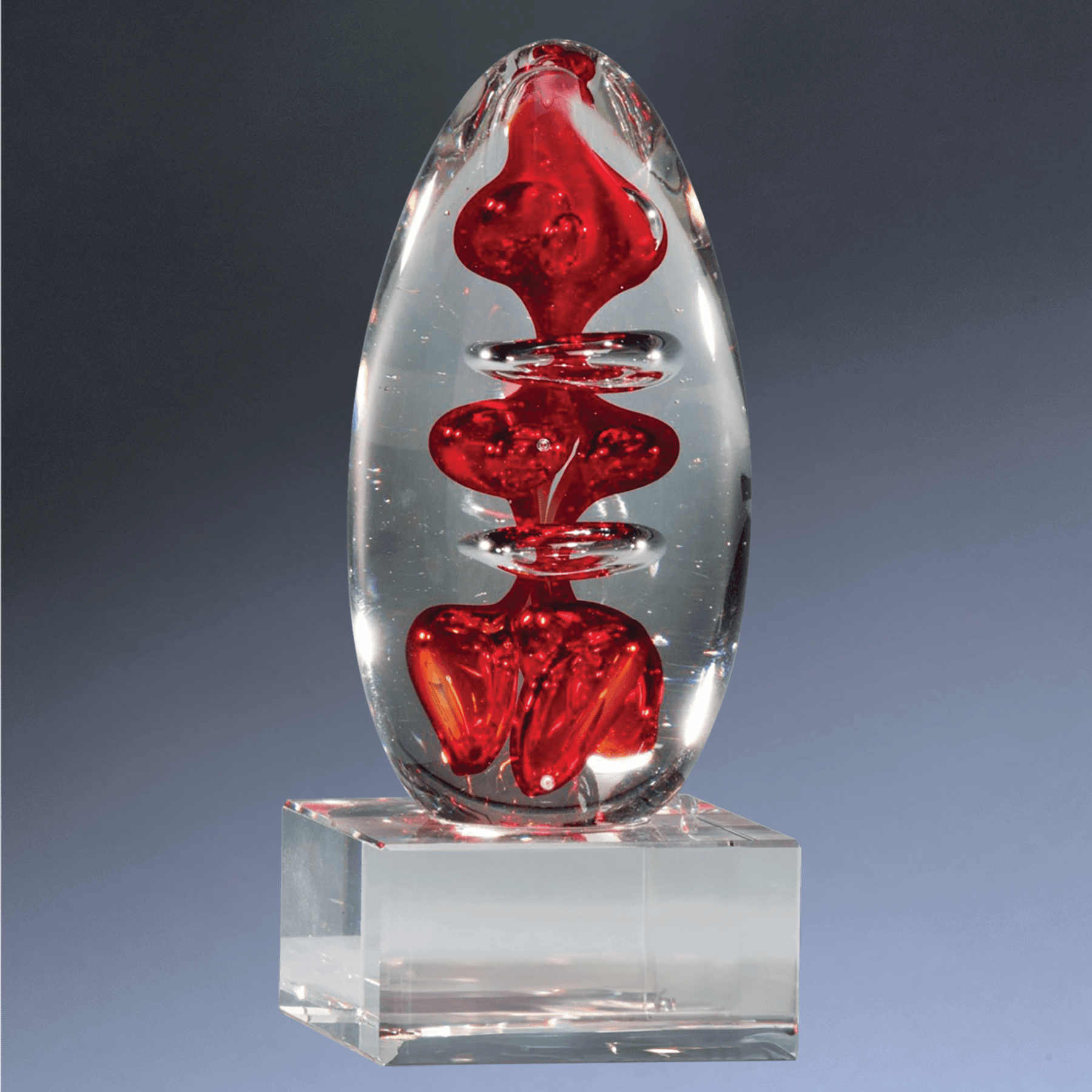 Hand-Blown Art Glass Award Sculptures | Personalized Engraving Apple Art Glass / Red / 3 1/4"(W) x 5 3/4"(H)
