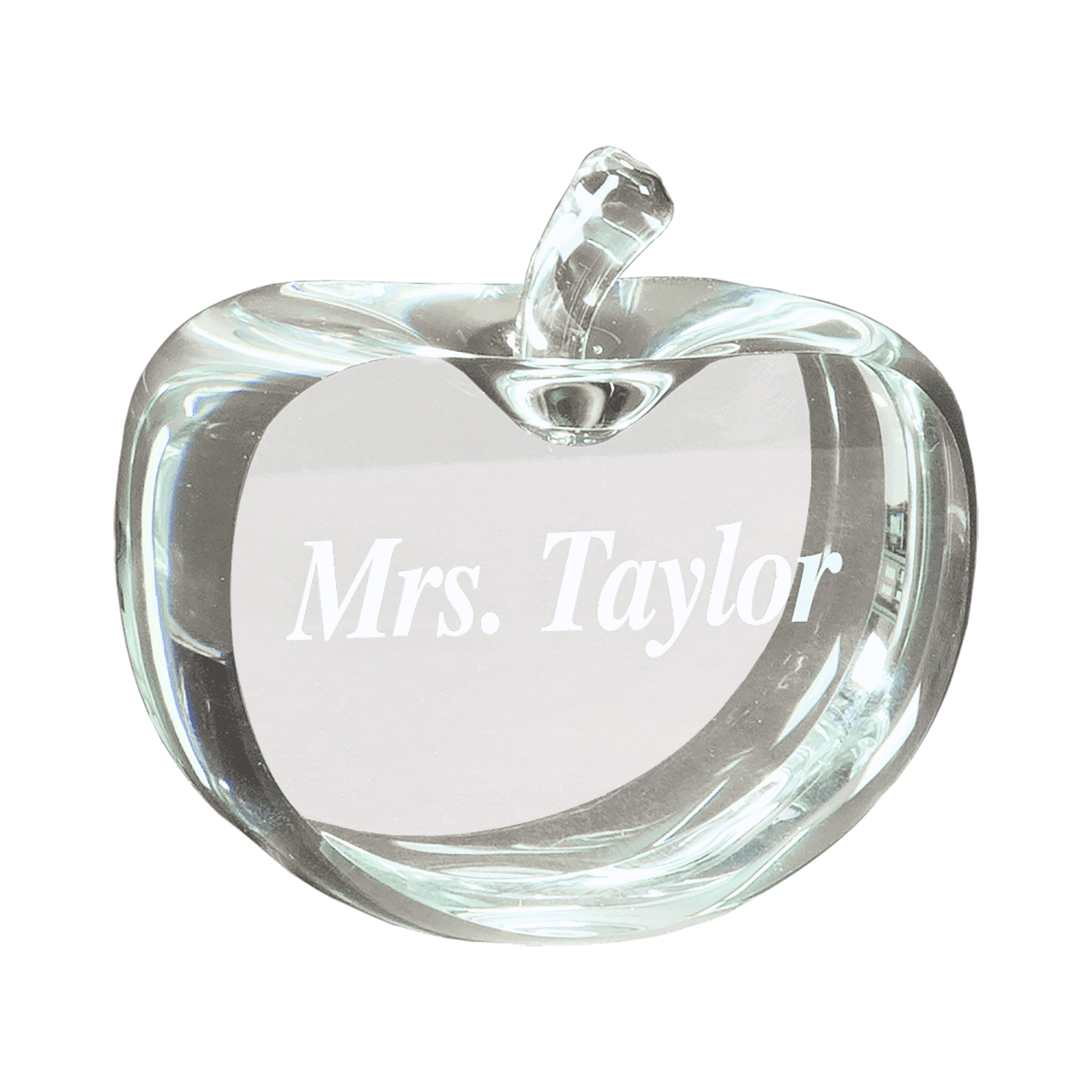 Laser Etched Crystal Apple Awards and Gifts - Custom Engraved Recognition Rounded Crystal Apple with Flat Face / Clear / 2 3/4"(L) x 3 3/4"(H)