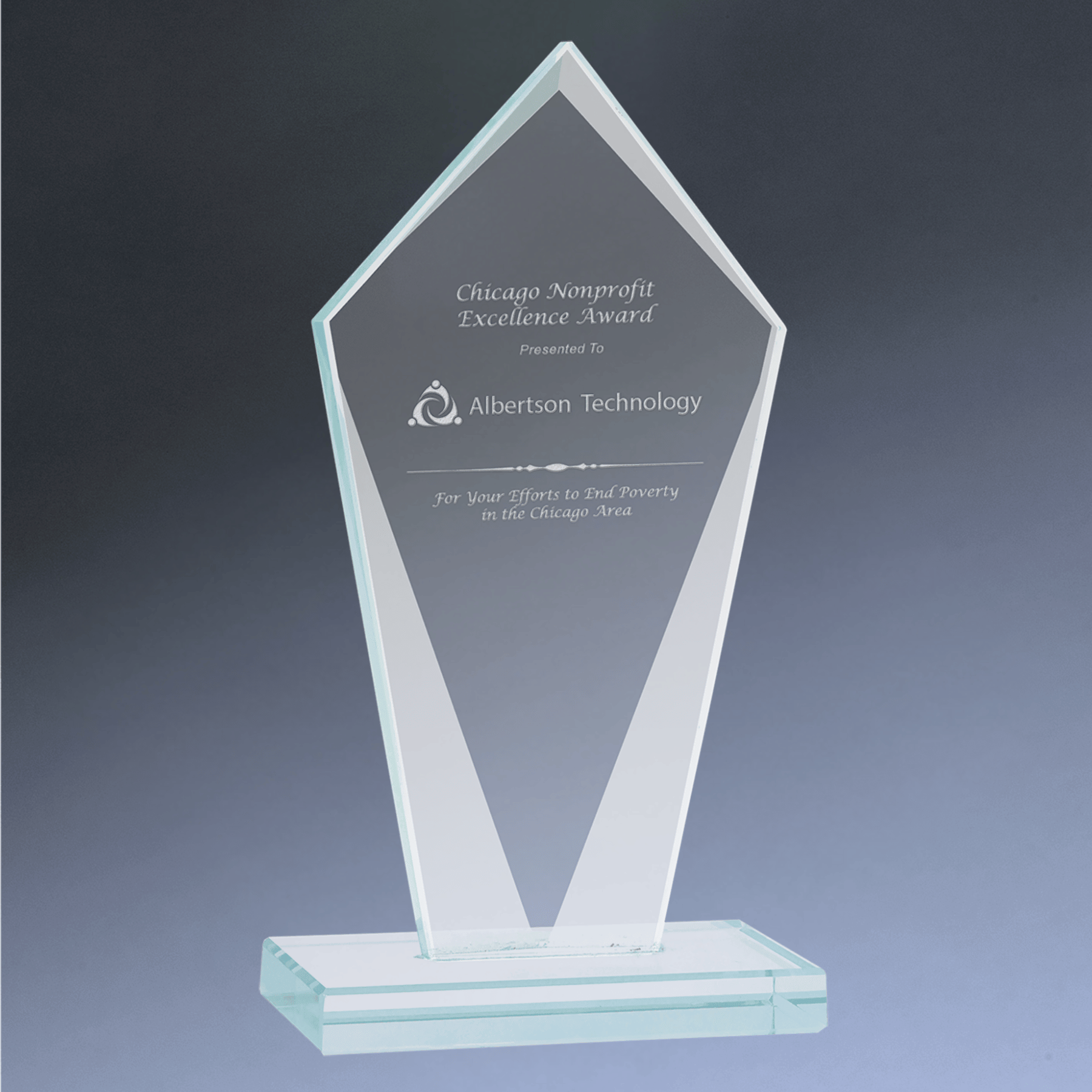 Jade Glass Awards with Beveled Edges and Frosted Etching