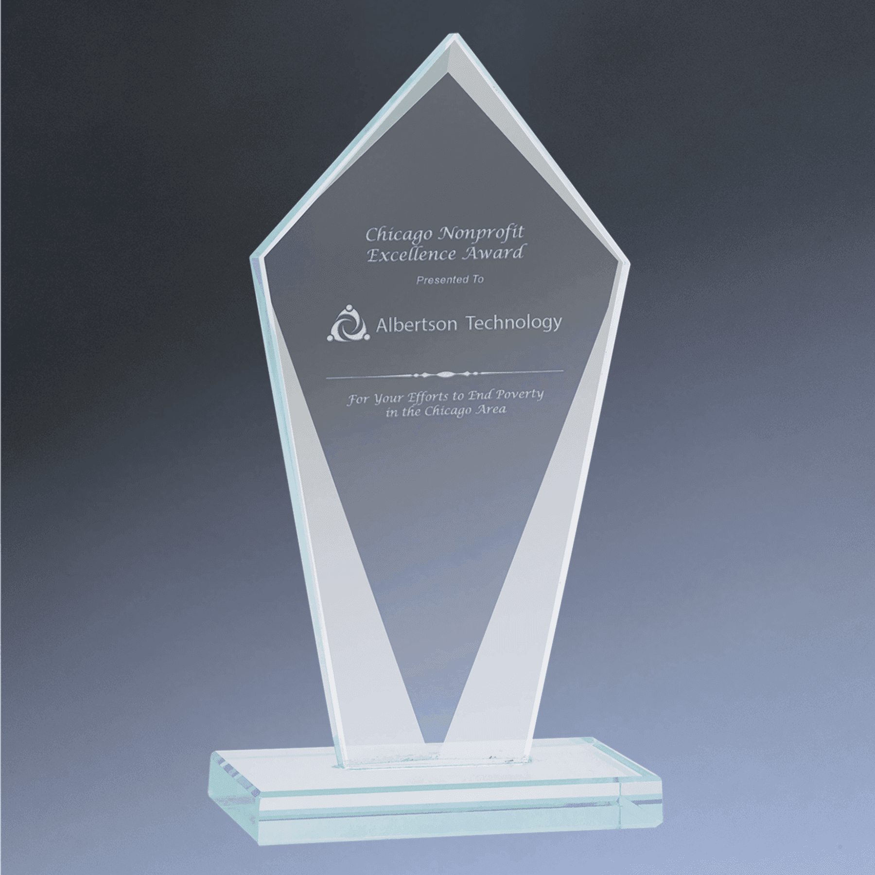 Jade Glass Awards with Beveled Edges and Frosted Etching