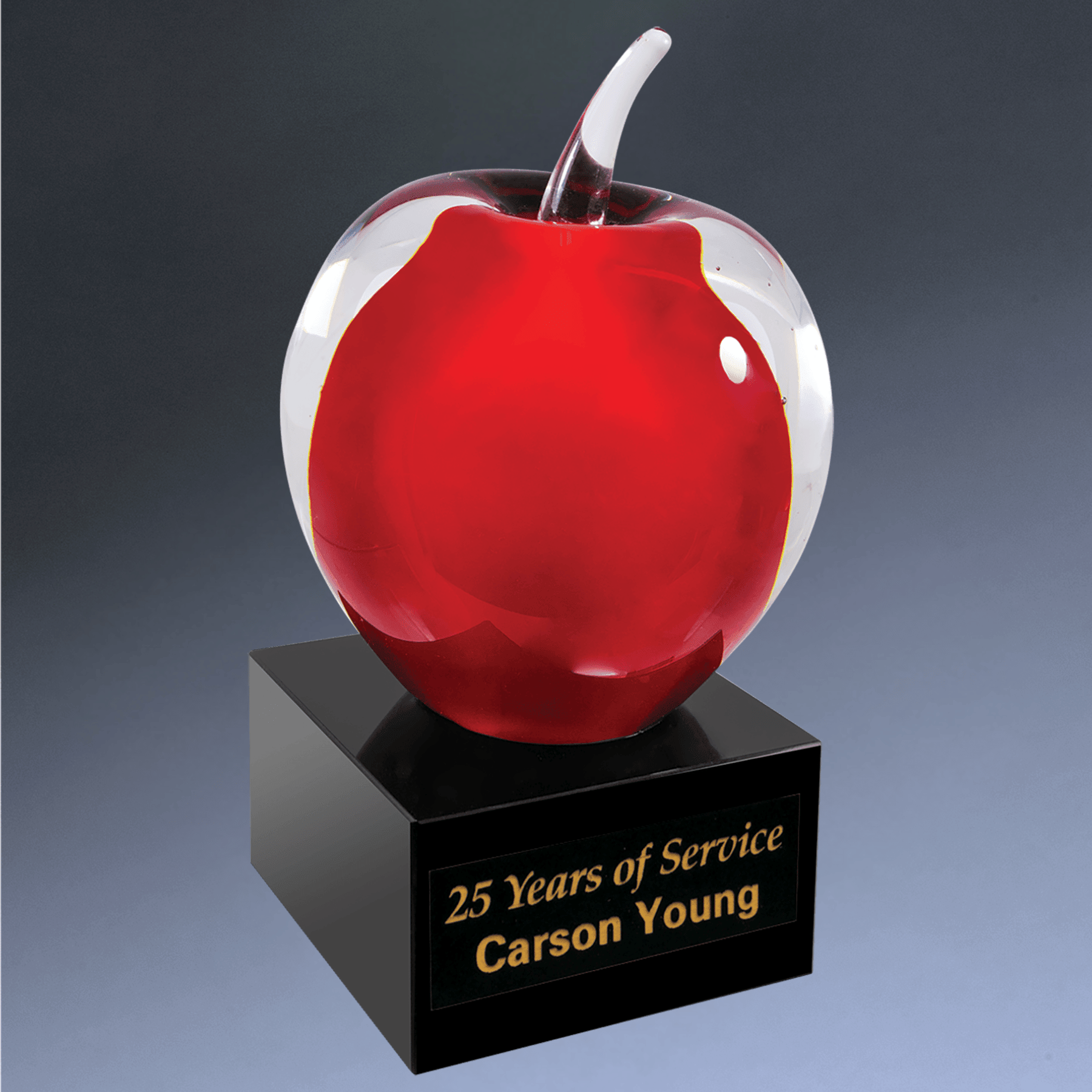 Hand-Blown Art Glass Award Sculptures | Personalized Engraving Apple Art Glass / Red / 3 1/4"(W) x 5 3/4"(H)