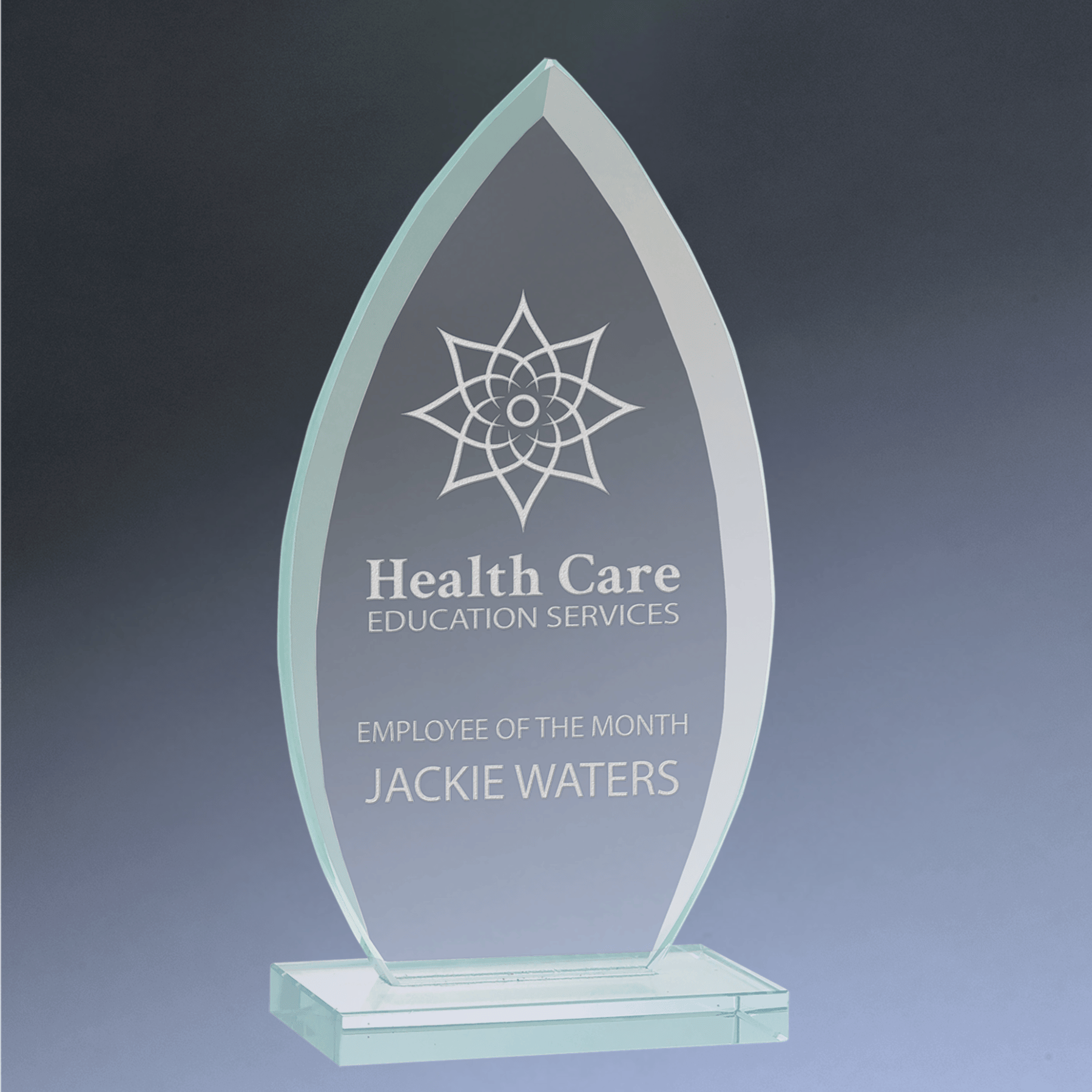 Jade Glass Awards with Beveled Edges and Frosted Etching