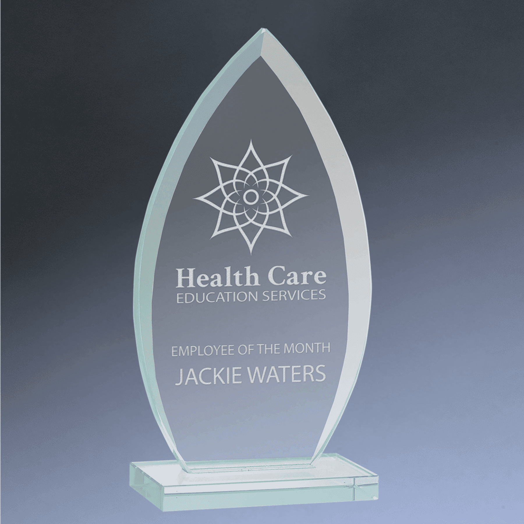 Jade Glass Awards with Beveled Edges and Frosted Etching