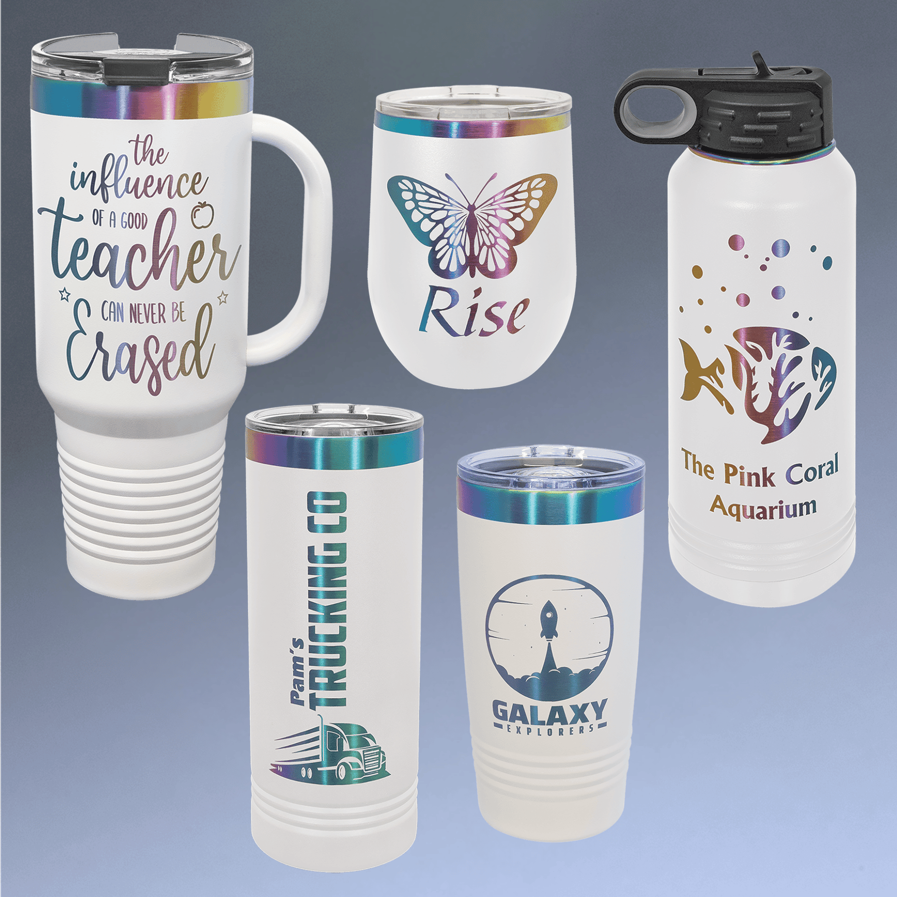 Ion Plated Insulated Tumblers and Water Bottles with Custom Engraving Water Bottle / White/Prism Engraving / 32 oz.
