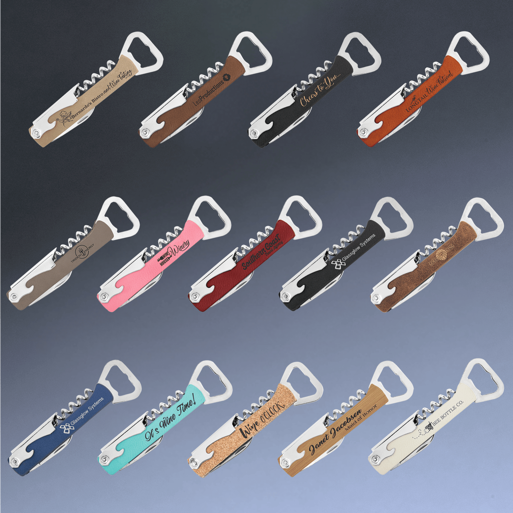Personalized Corkscrew Wine Bottle Opener - Leatherette or Wood