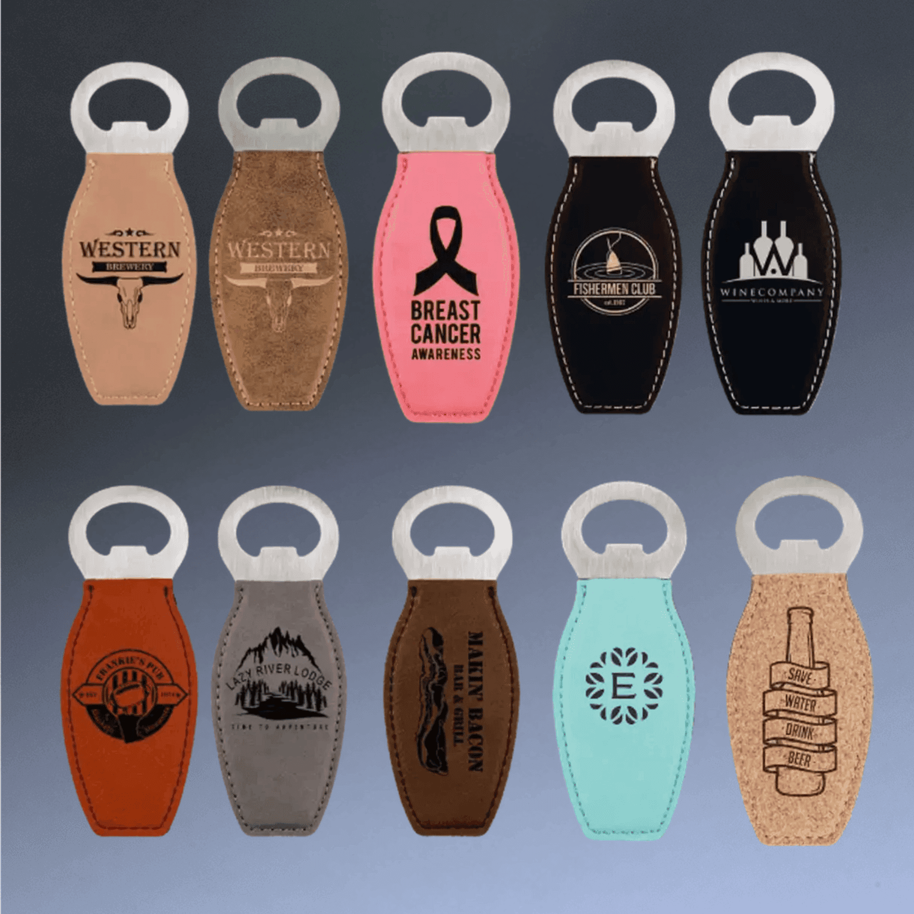Personalized Magnetic Bottle Openers - Engraved in Leatherette or Cork