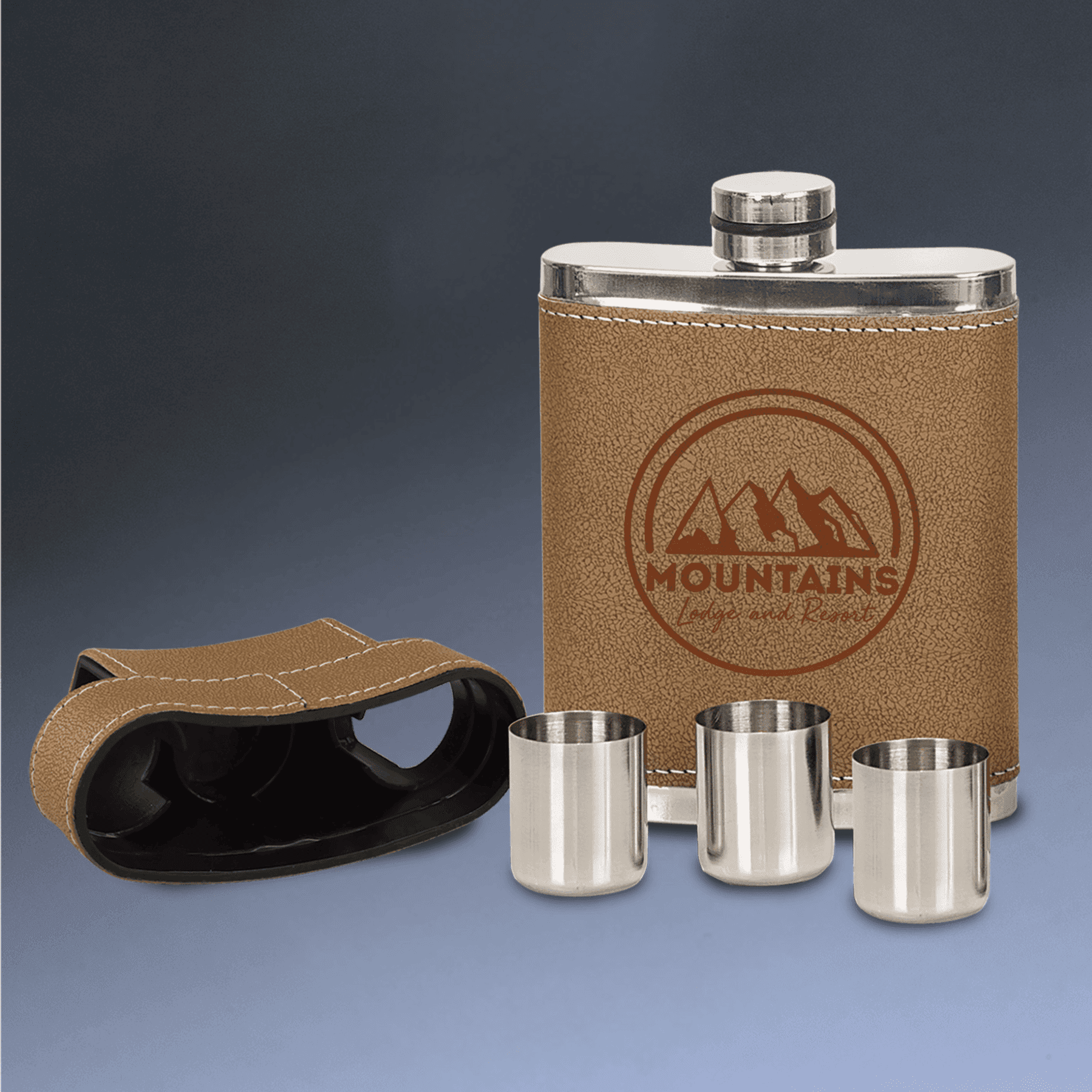 Personalized Flask Gift Sets – Custom Engraved with Funnel & Shot Glasses Black Presentation Box / With 4 Shot Glasses and Funnel / Matte Black