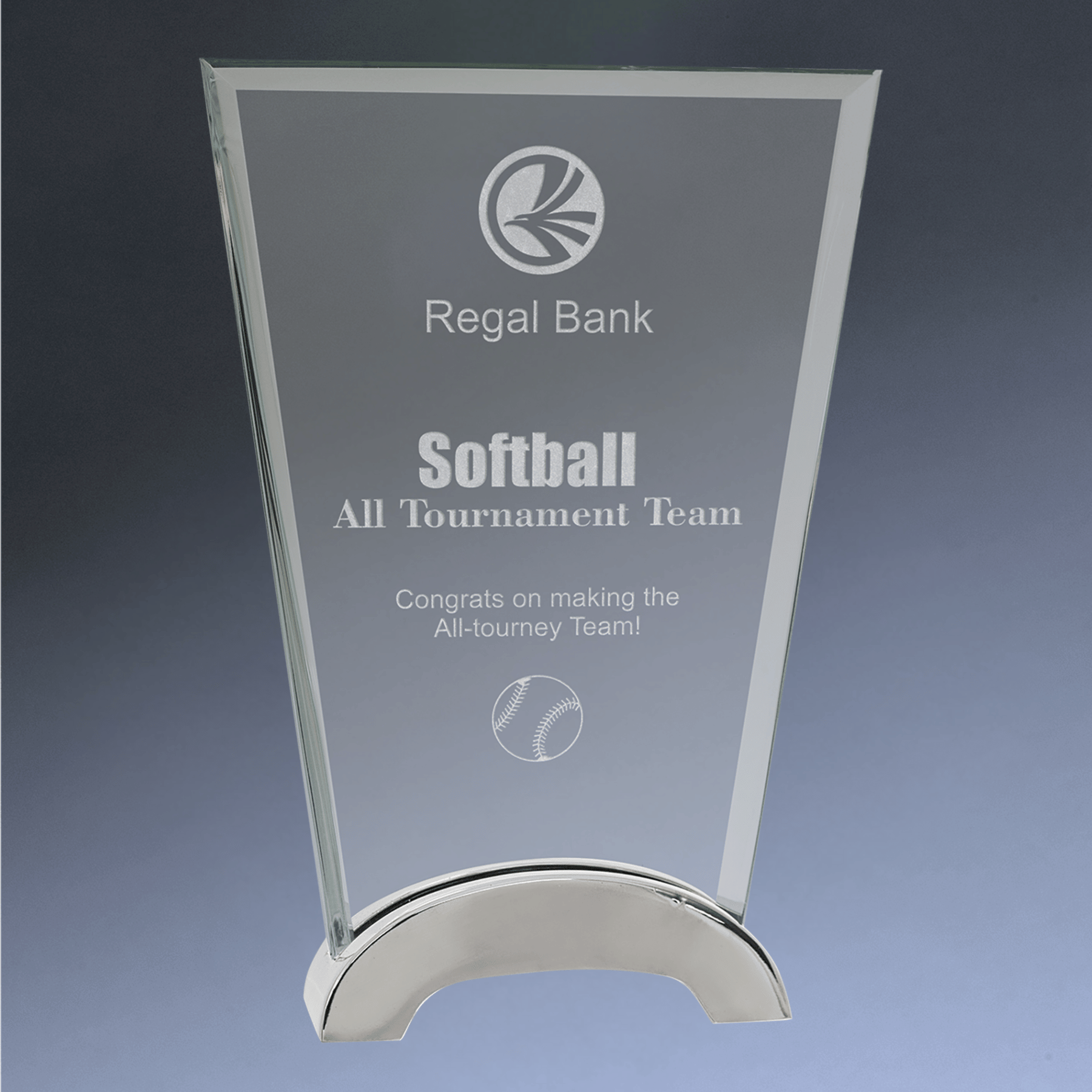 Platinum Glass Awards on Silver Aluminum Base – Custom Engraved