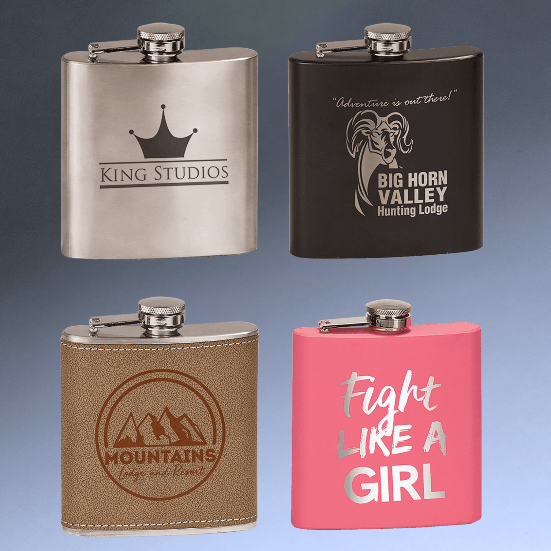 Personalized Flasks – 6 oz. Stainless with Leatherette & Cork Wraps