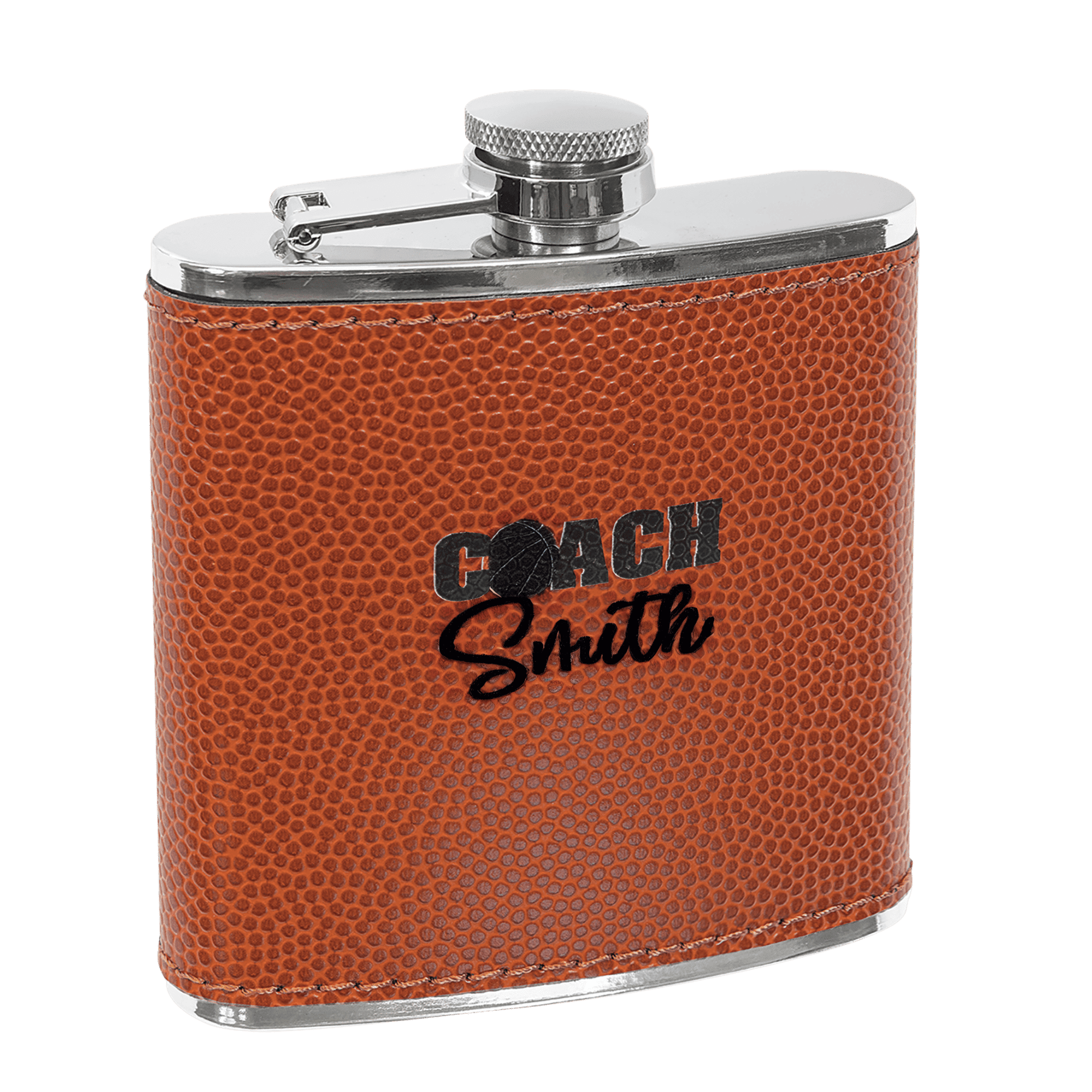 Personalized Flasks – 6 oz. Stainless with Leatherette & Cork Wraps