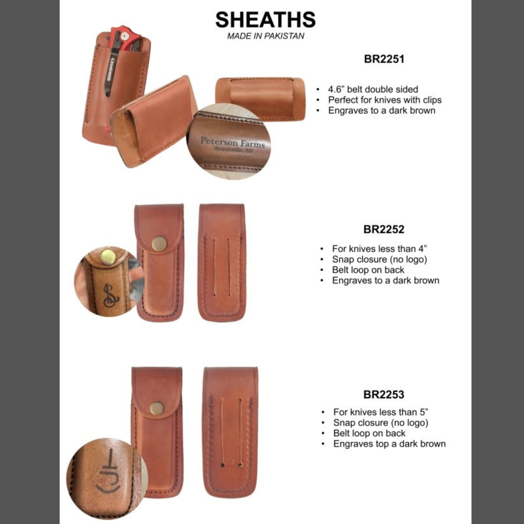 Bison River Leather Sheaths for Survival Knives with Personalized Engraving