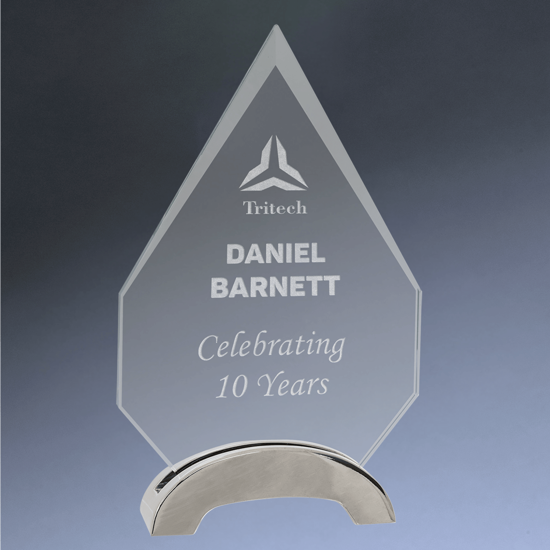 Platinum Glass Awards on Silver Aluminum Base – Custom Engraved