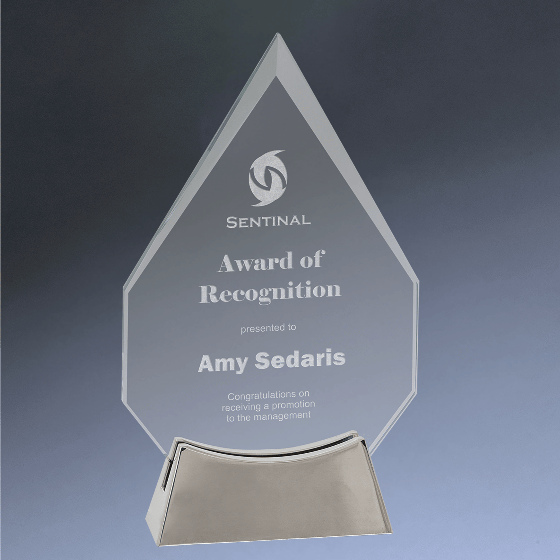 Platinum Glass Awards on Silver Aluminum Base – Custom Engraved