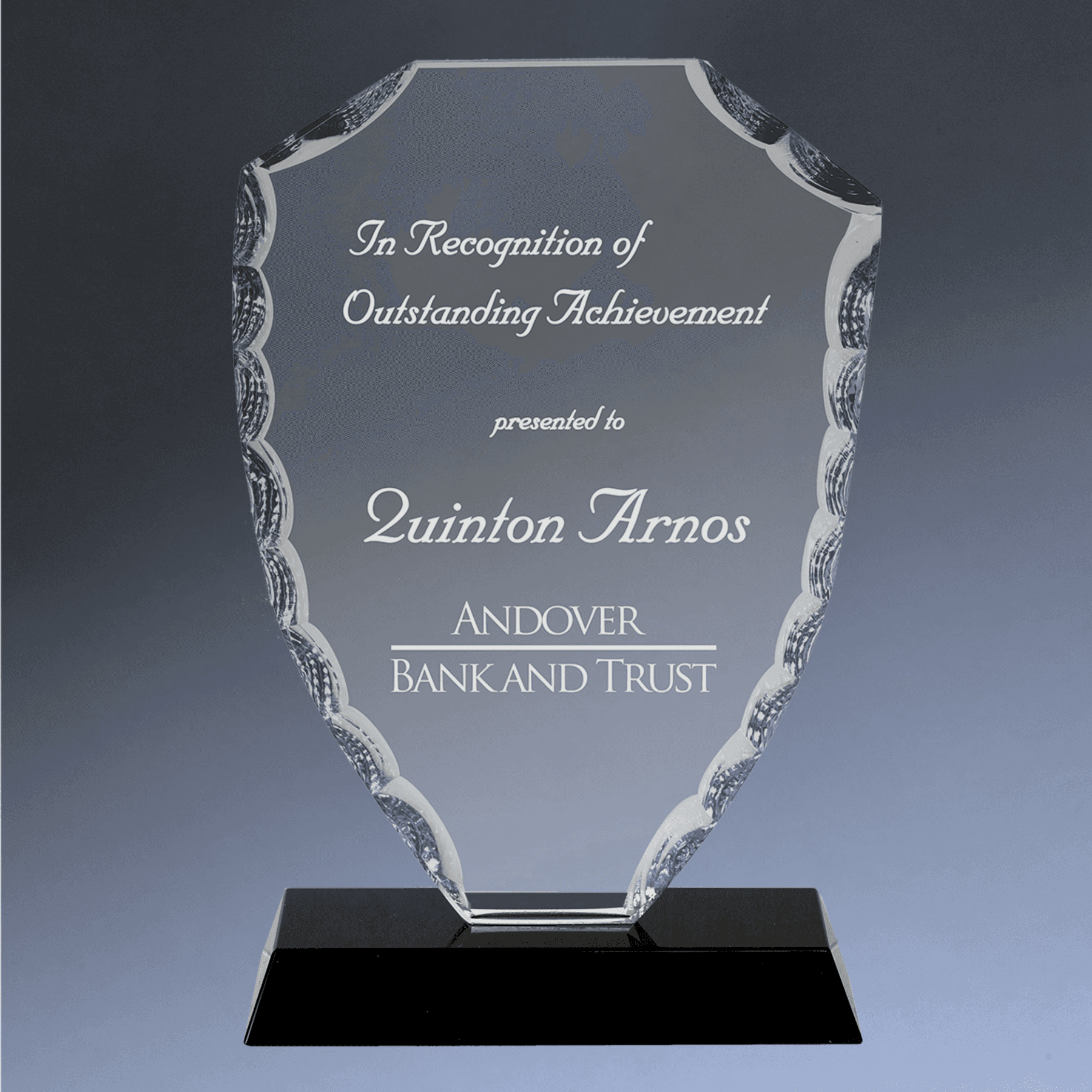 Scalloped Facet Glass Awards with Custom Engraving Shield / 6 1/2"