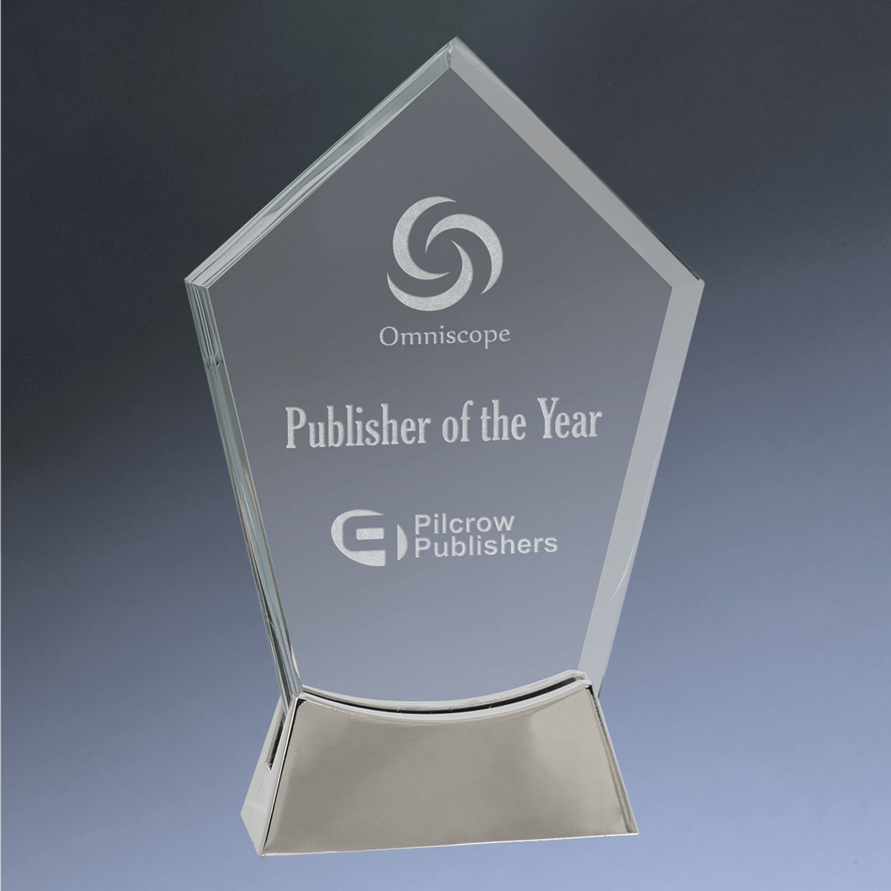 Platinum Glass Awards on Silver Aluminum Base – Custom Engraved