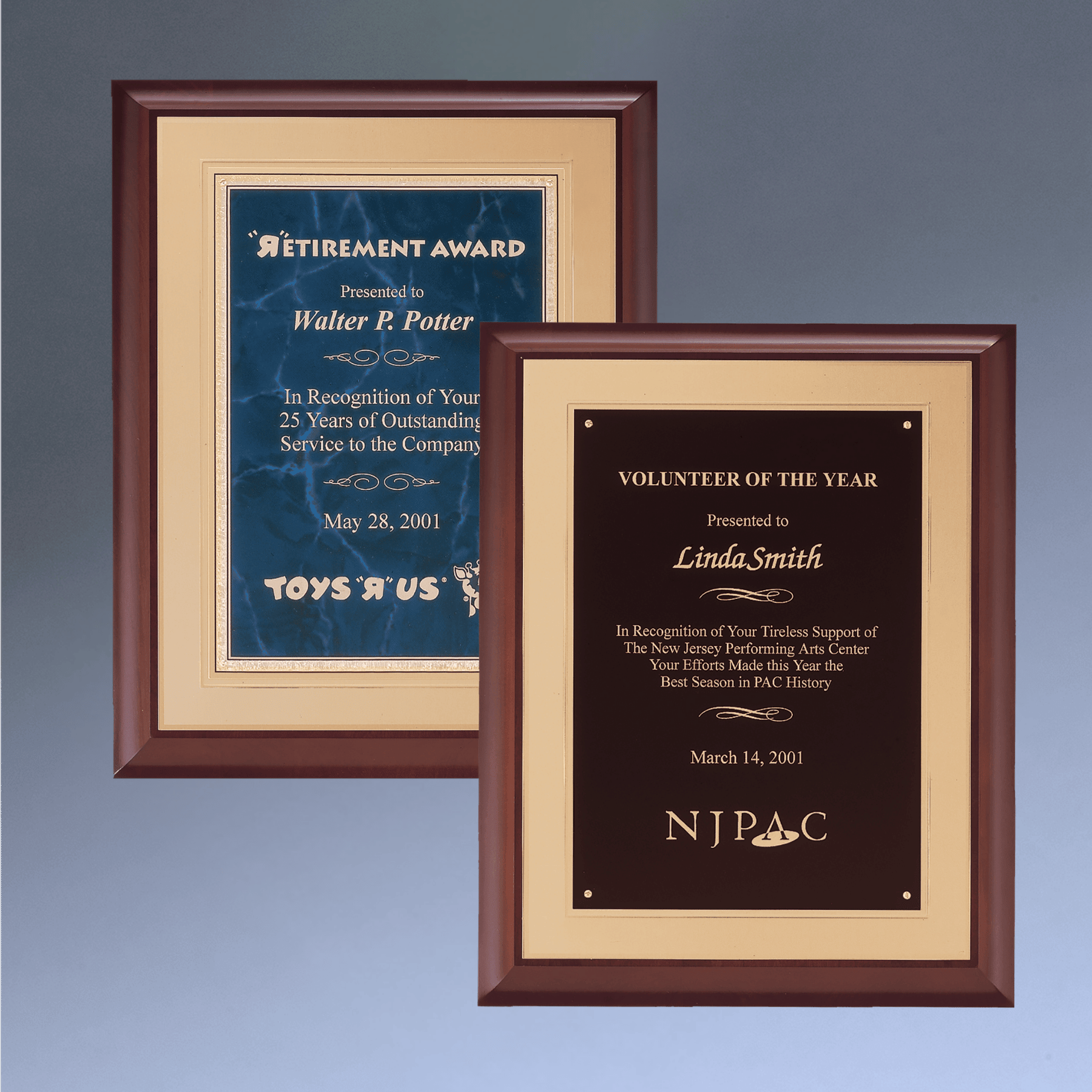 Custom Engraved Cherry Wood Framed Recognition Plaque Sapphire (Marbelized) / 11 x 14