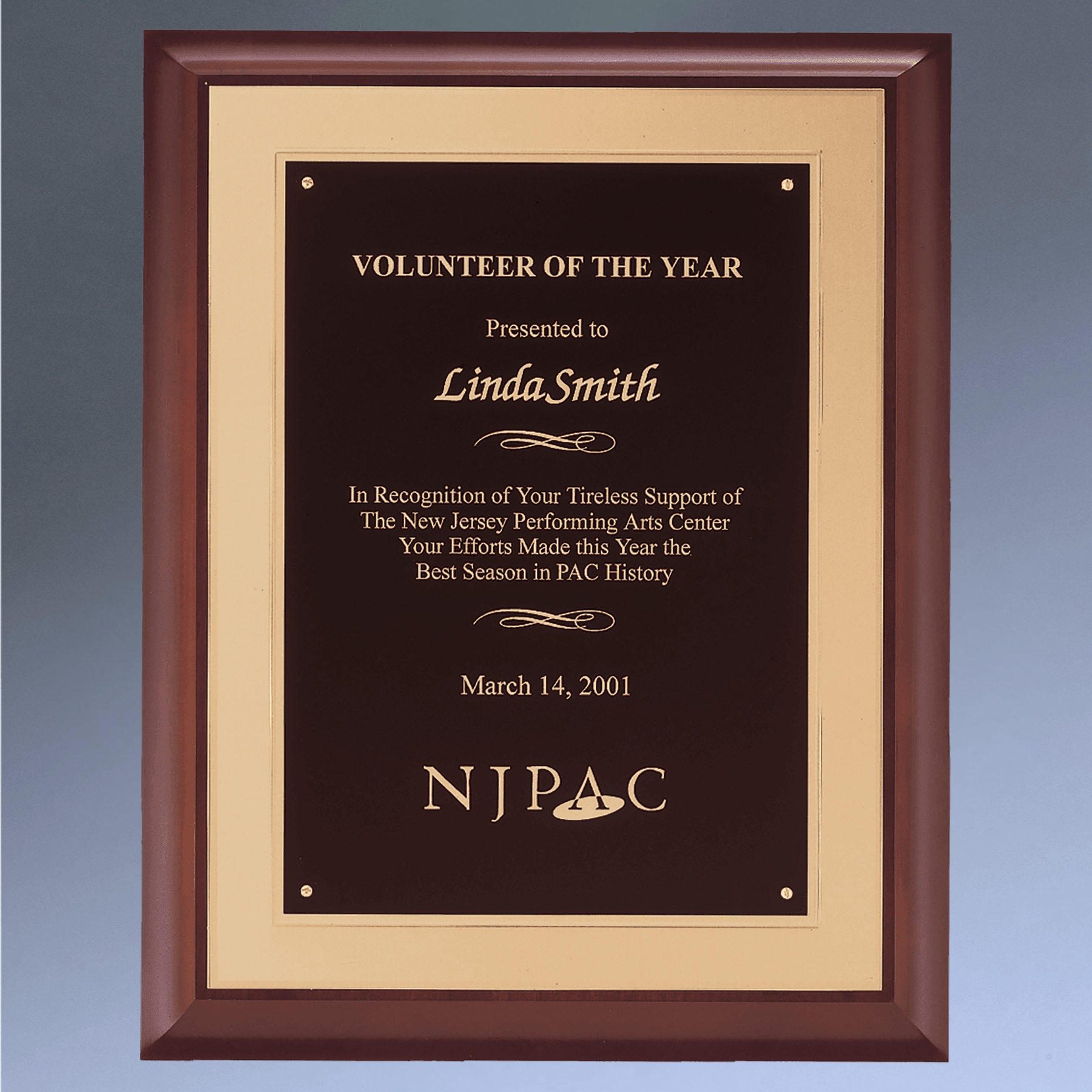 Custom Engraved Cherry Wood Framed Recognition Plaque Sapphire (Marbelized) / 11 x 14