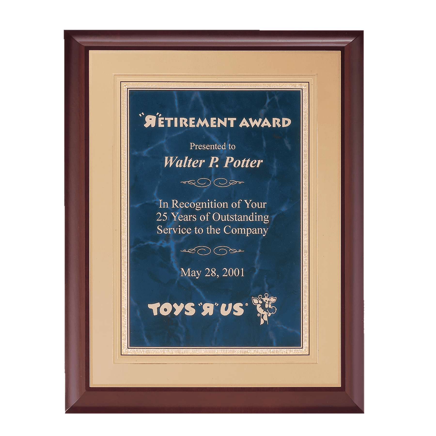 Custom Engraved Cherry Wood Framed Recognition Plaque Sapphire (Marbelized) / 11 x 14