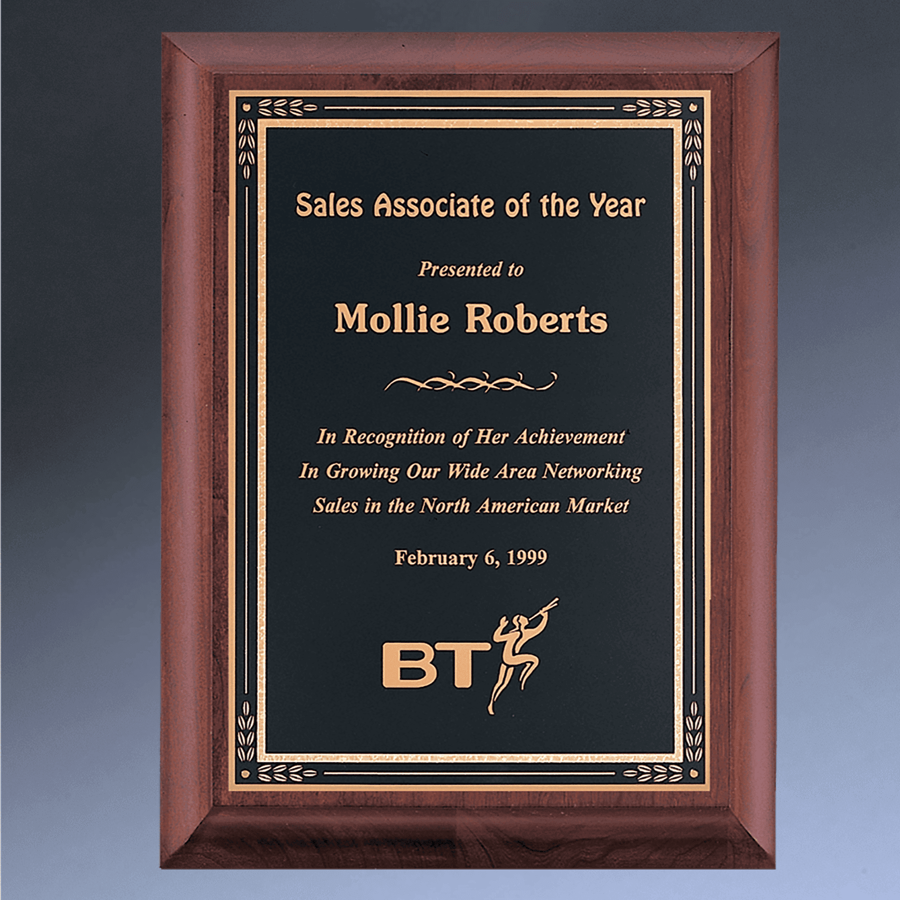 Custom Engraved Cherry Wood Recognition Plaque – Made in the USA Black Florentine Border / 7 x 9