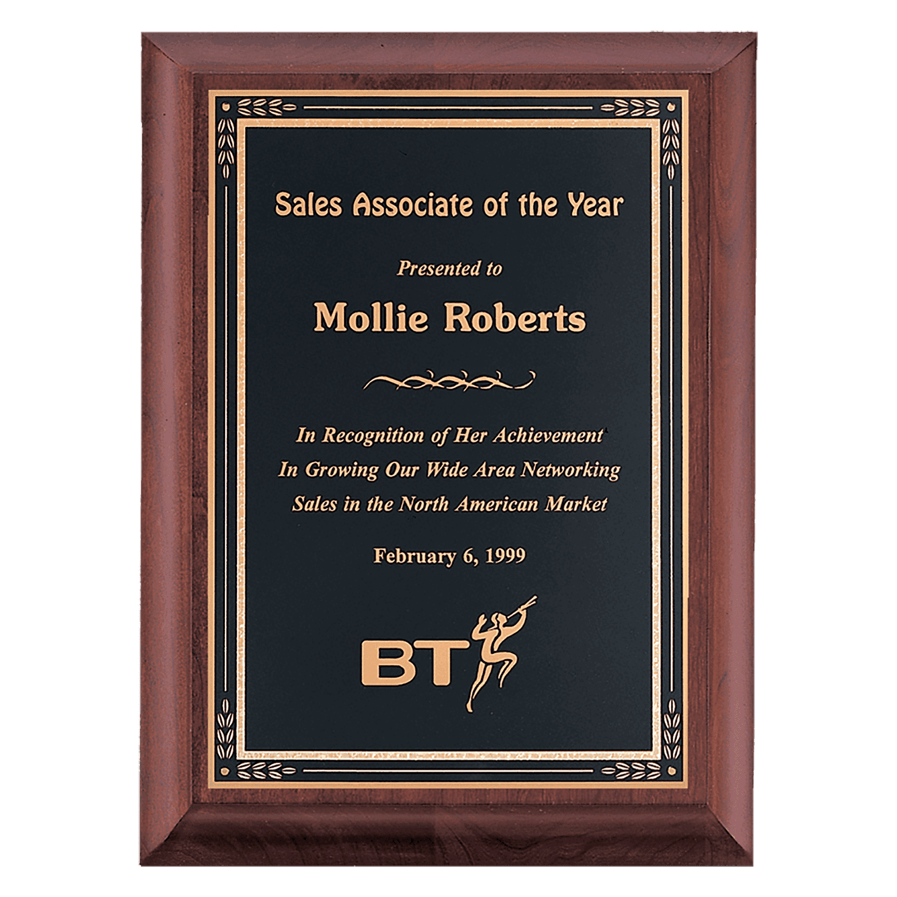 Custom Engraved Cherry Wood Recognition Plaque – Made in the USA Black Florentine Border / 7 x 9