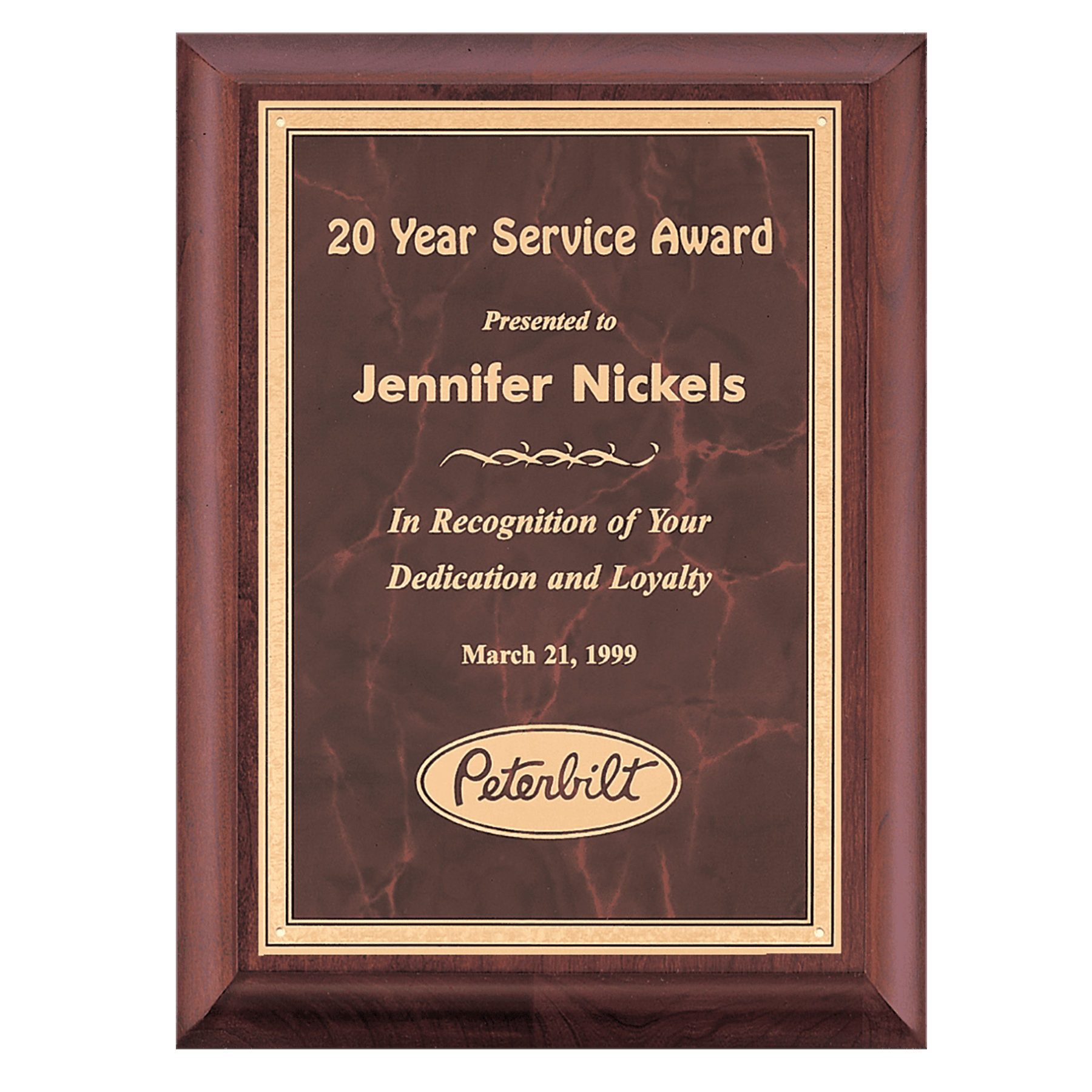 Cherry Wood Recognition Plaque with Marbleized Plate Ruby (Red) / 7 x 9 / Gold Florentine Border