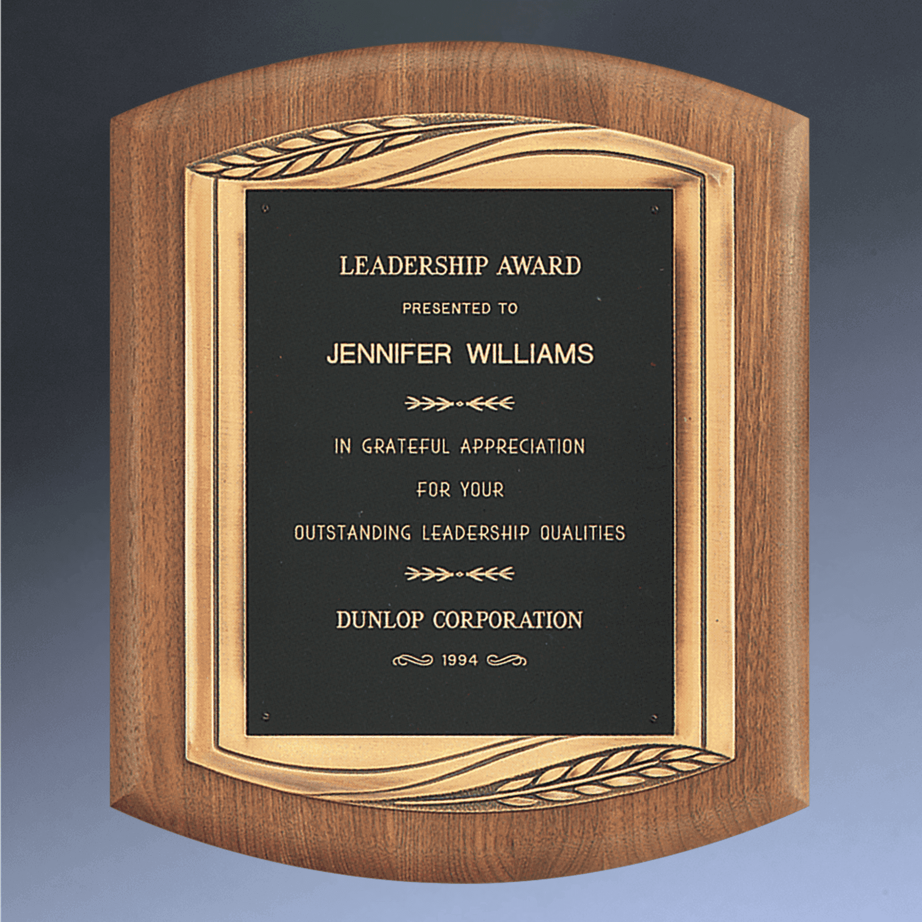 Custom Engraved American Walnut Recognition Plaque with Bronze Frame 11 1/2" (L) x 14" (H)