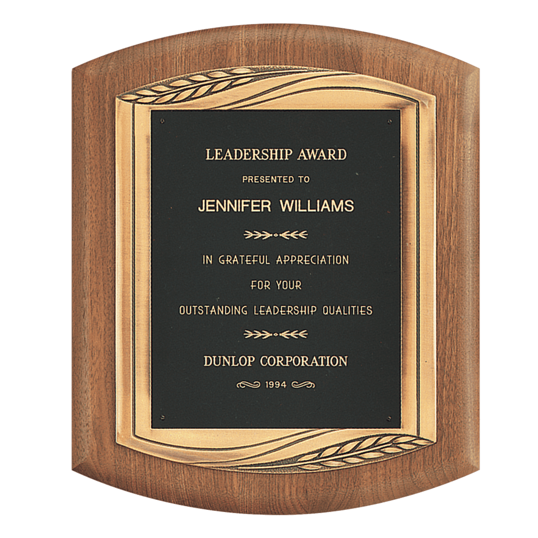 Custom Engraved American Walnut Recognition Plaque with Bronze Frame 11 1/2" (L) x 14" (H)