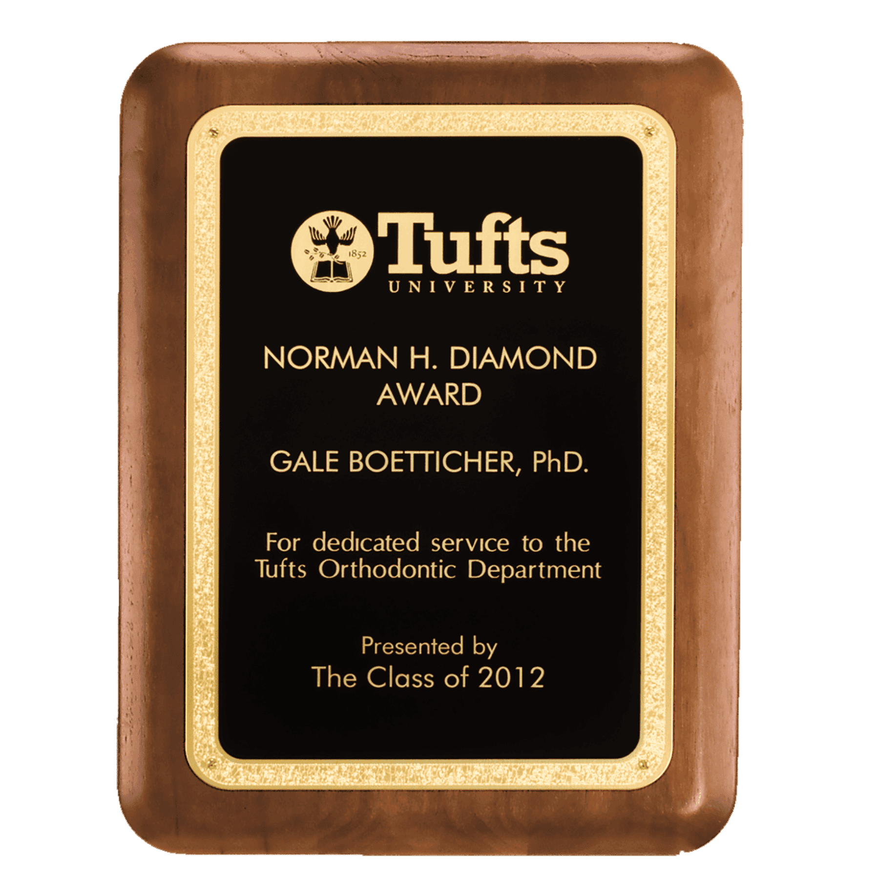 American Walnut Recognition Plaques with Florentine Brass Plates Gold Florentine Border / Rounded Corners / 5" x 7"