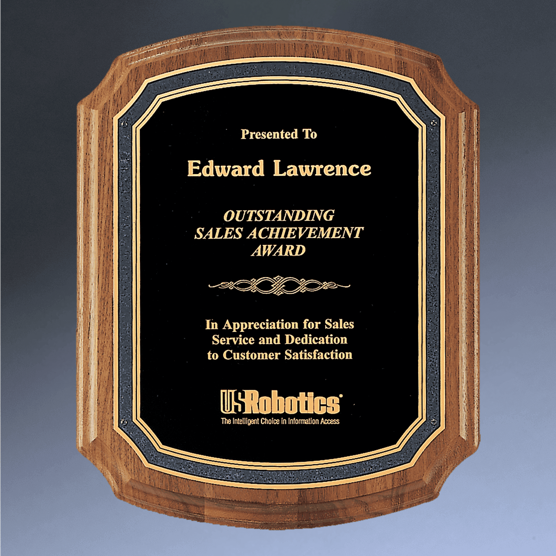 American Walnut Recognition Plaques with Florentine Brass Plates Decorative Border / Rounded Corners / 5" x 7"