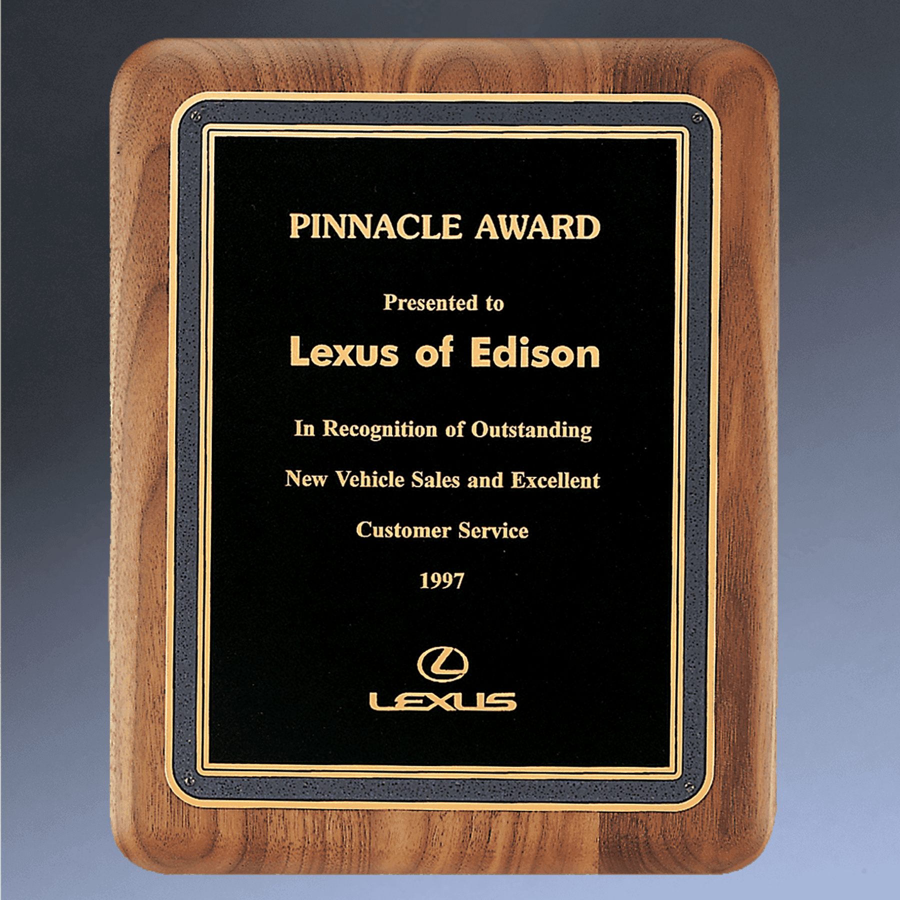 American Walnut Recognition Plaques with Florentine Brass Plates Decorative Border / Rounded Corners / 5" x 7"