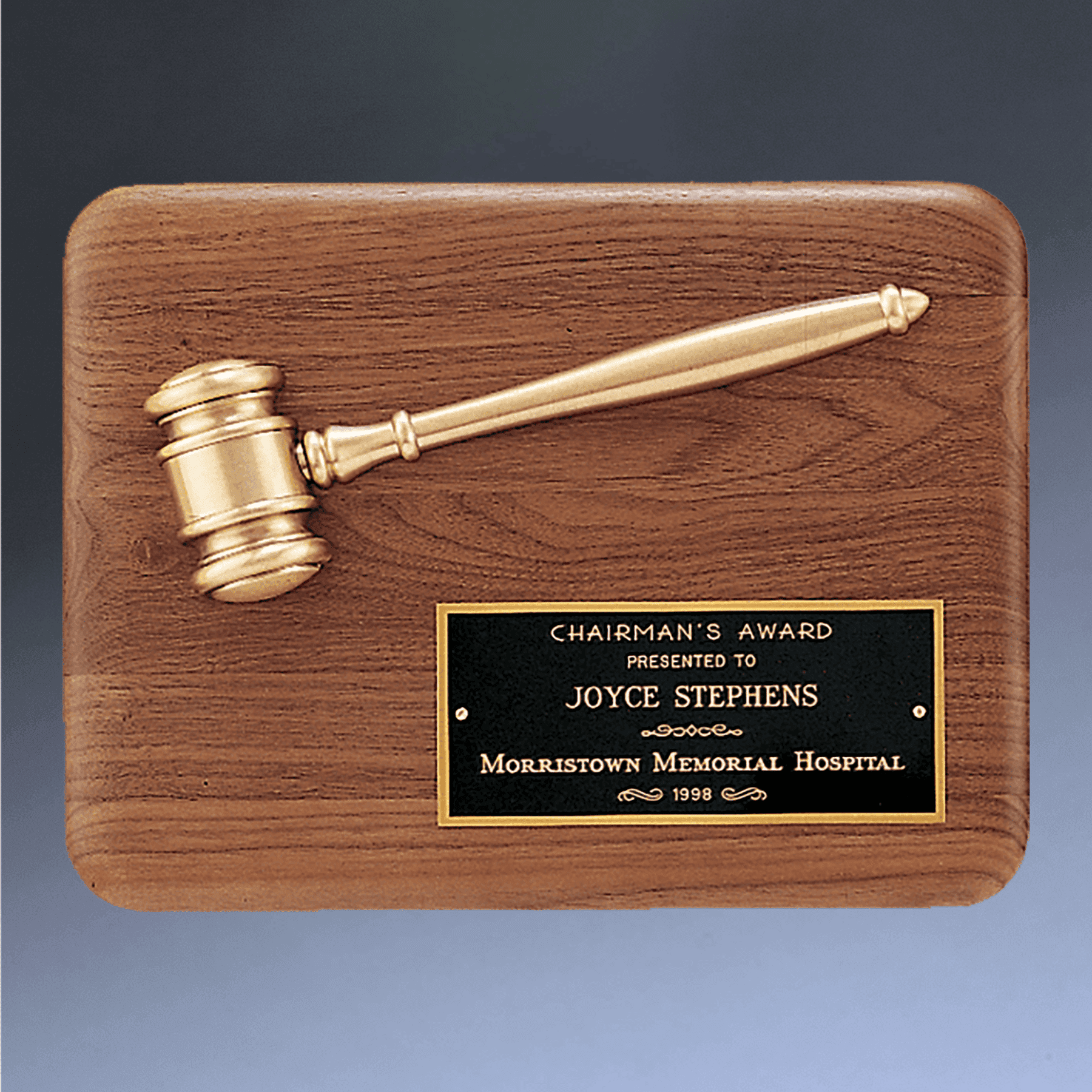 Custom Engraved American Walnut Gavel Plaques – Made in the USA Horizontal - Rounded Corners / Gold Gavel with Engraving Plate / 9" x 12"