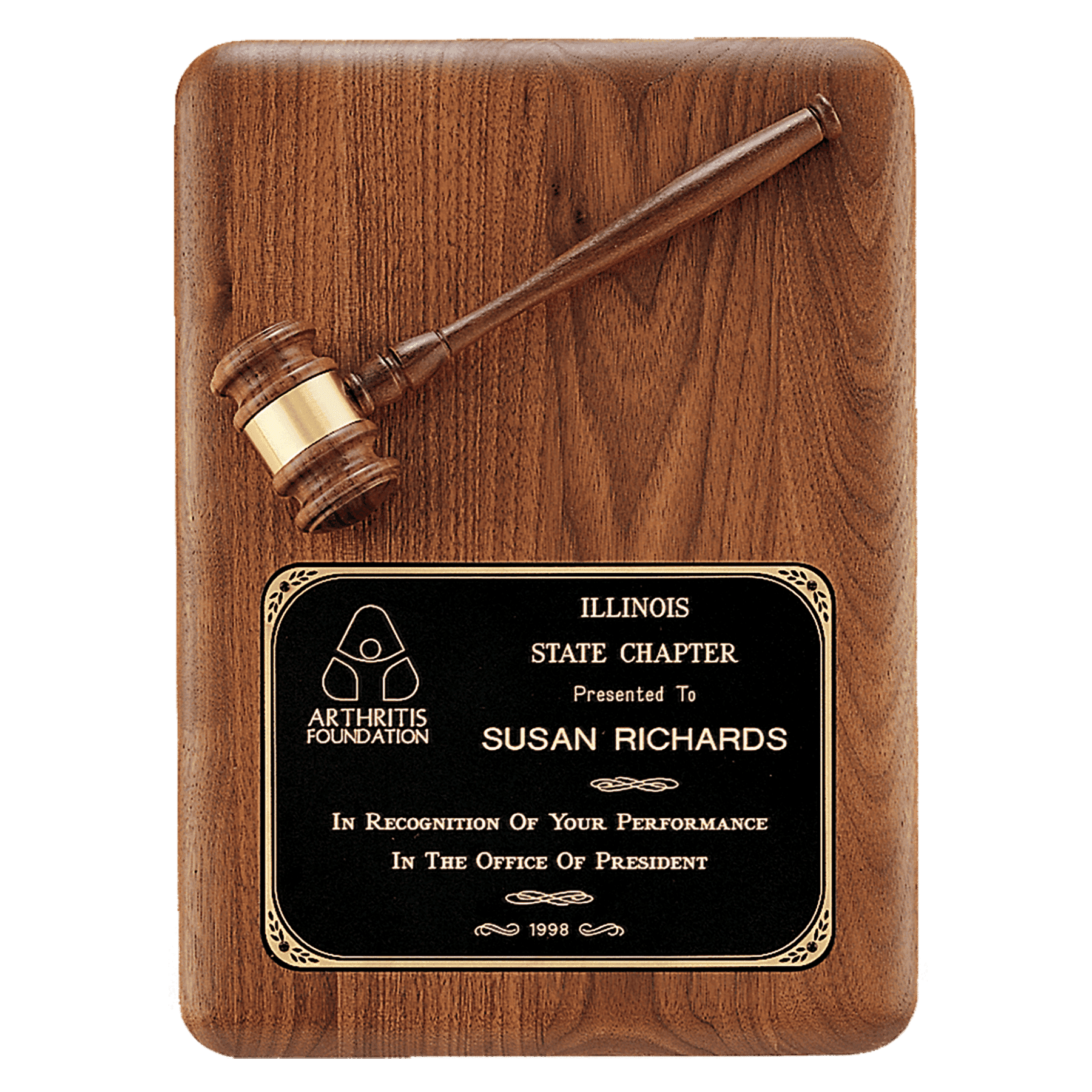 Custom Engraved American Walnut Gavel Plaques – Made in the USA Portrait - Rounded Corners / Banded Walnut Gavel with Engraving Plate / 11" x 15"