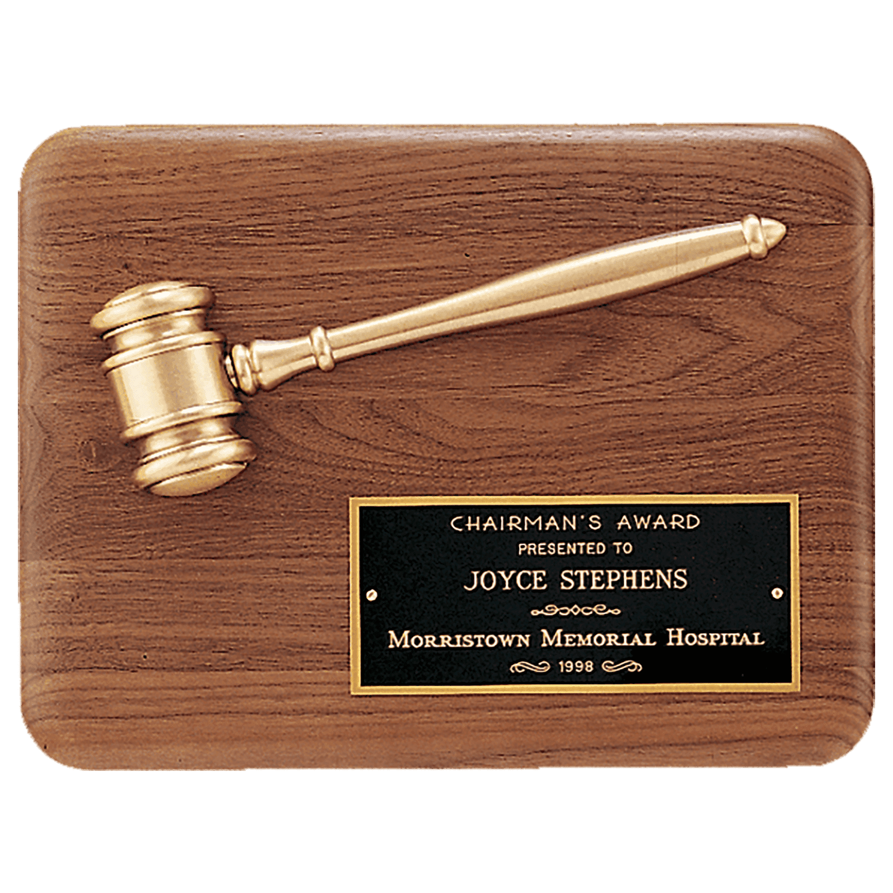 Custom Engraved American Walnut Gavel Plaques – Made in the USA Horizontal - Rounded Corners / Gold Gavel with Engraving Plate / 9" x 12"