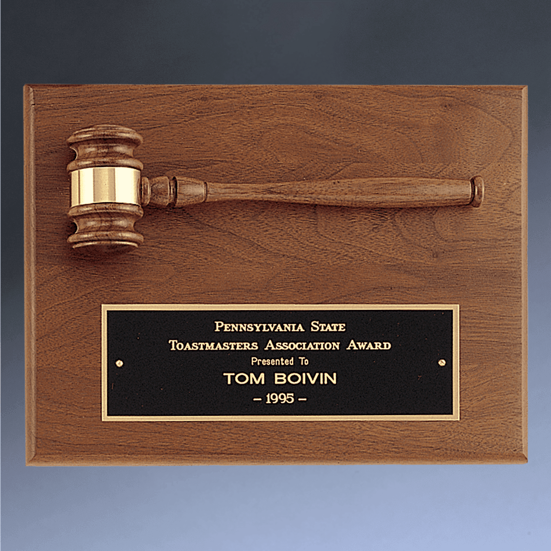 Custom Engraved American Walnut Gavel Plaques – Made in the USA Horizontal - Rounded Corners / Gold Gavel with Engraving Plate / 9" x 12"