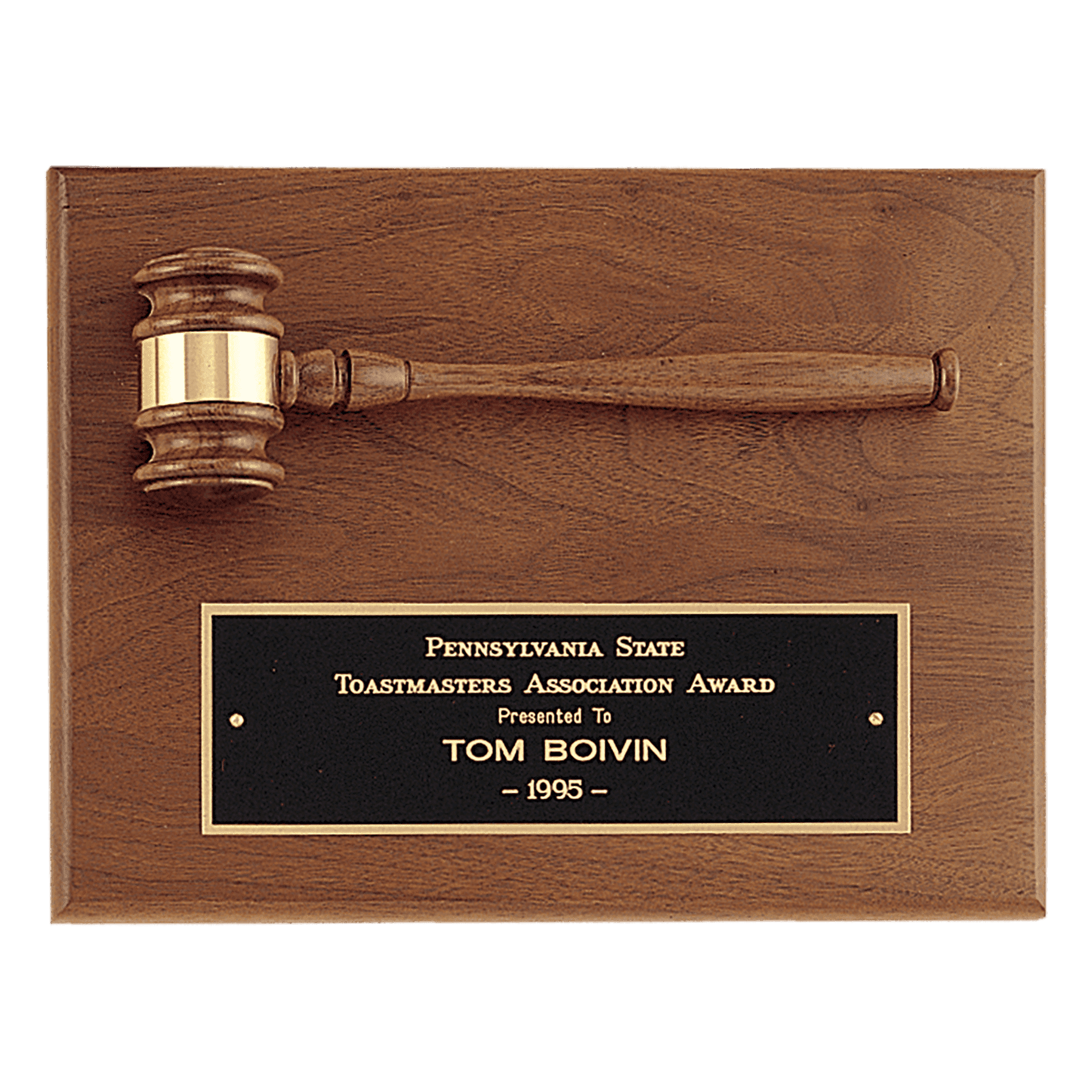 Custom Engraved American Walnut Gavel Plaques – Made in the USA Horizontal - Squared Corners / Banded Walnut Gavel with Engraving Plate / 9" x 12"