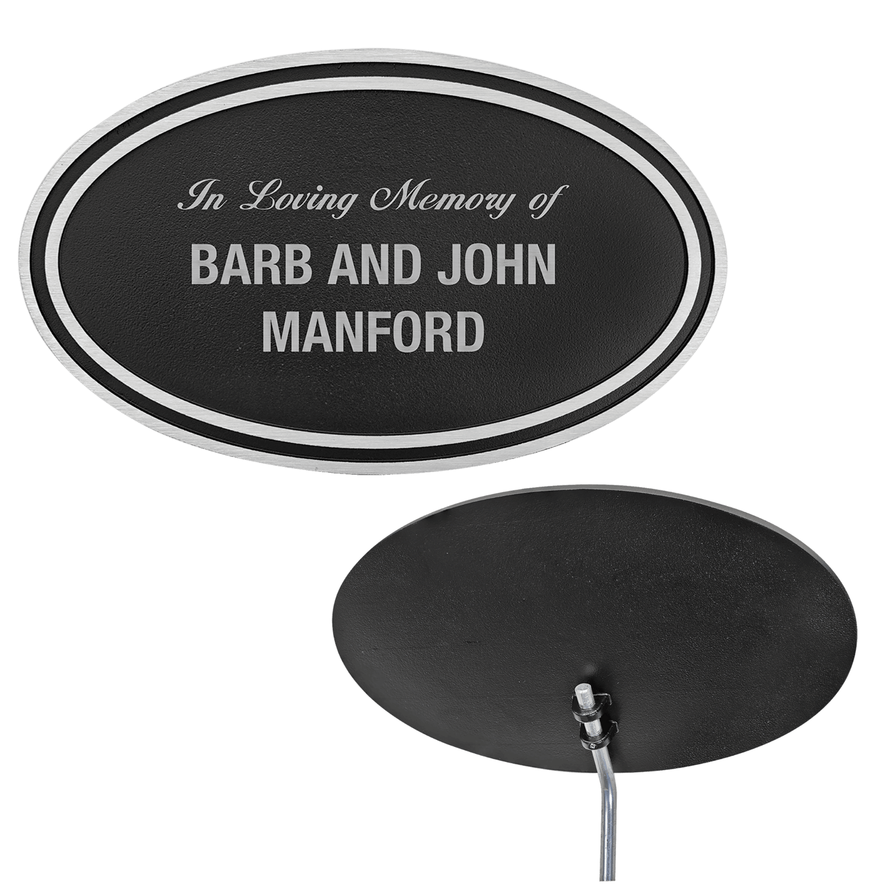 Cast Aluminum Signs & Plaques – Indoor and Outdoor Displays Black/Brushed Silver / With Ground Rod - Oval / 10" x 6"