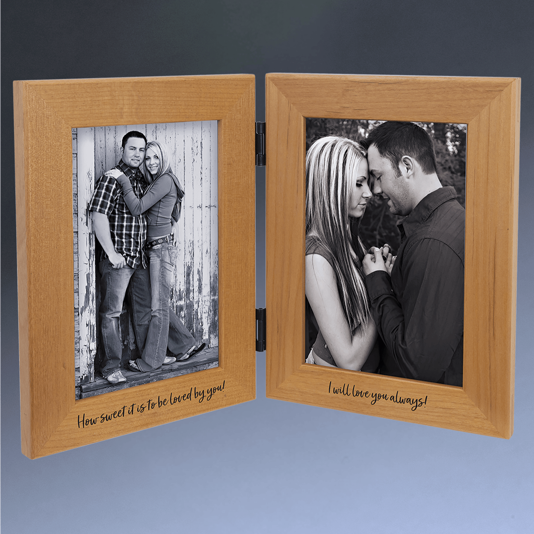 Personalized Red Alder Dual Picture Frame with Custom Engraving Dual Frame with Engraving / 4" x 6"