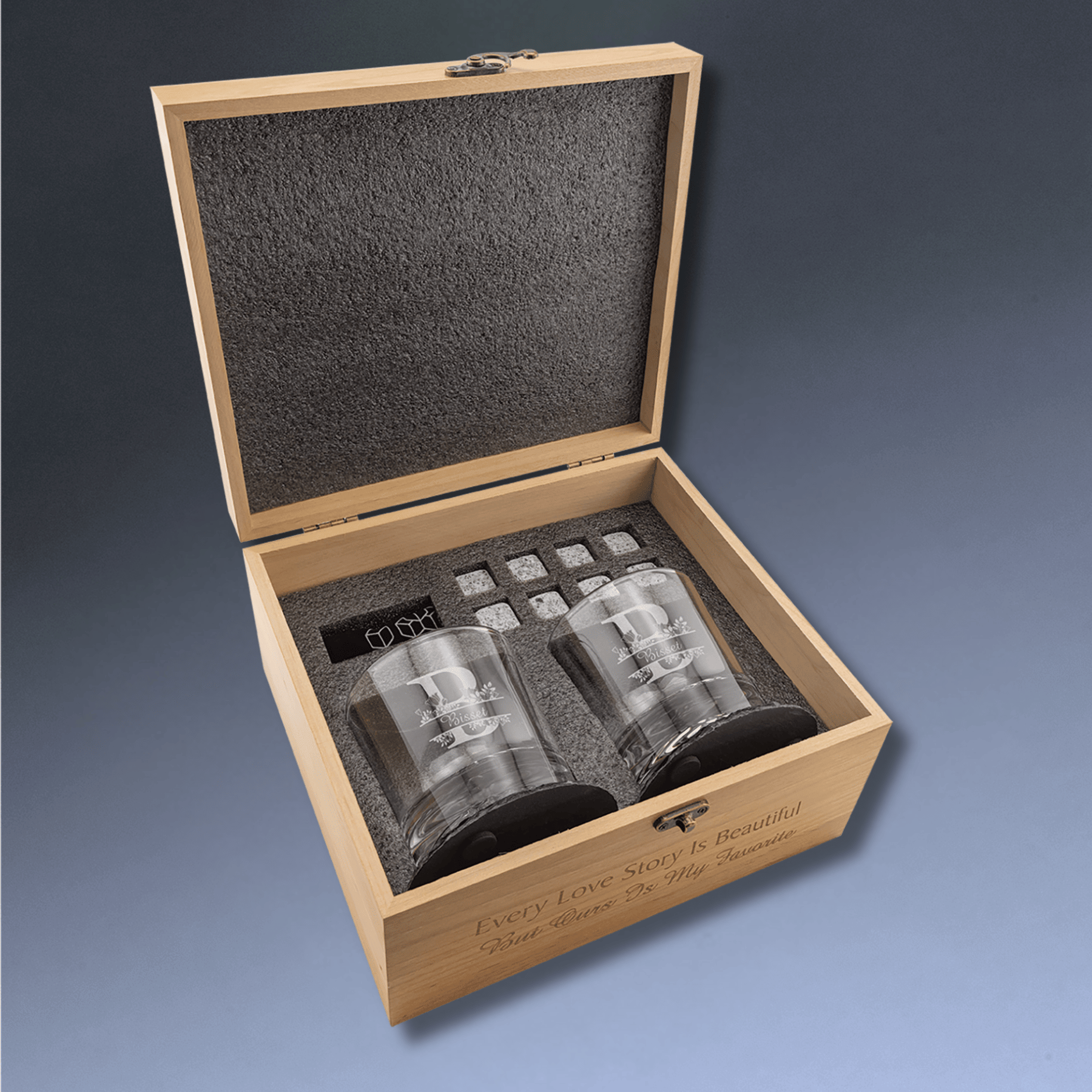Personalized Whiskey Glass Gift Set in Engraved Red Alder Box