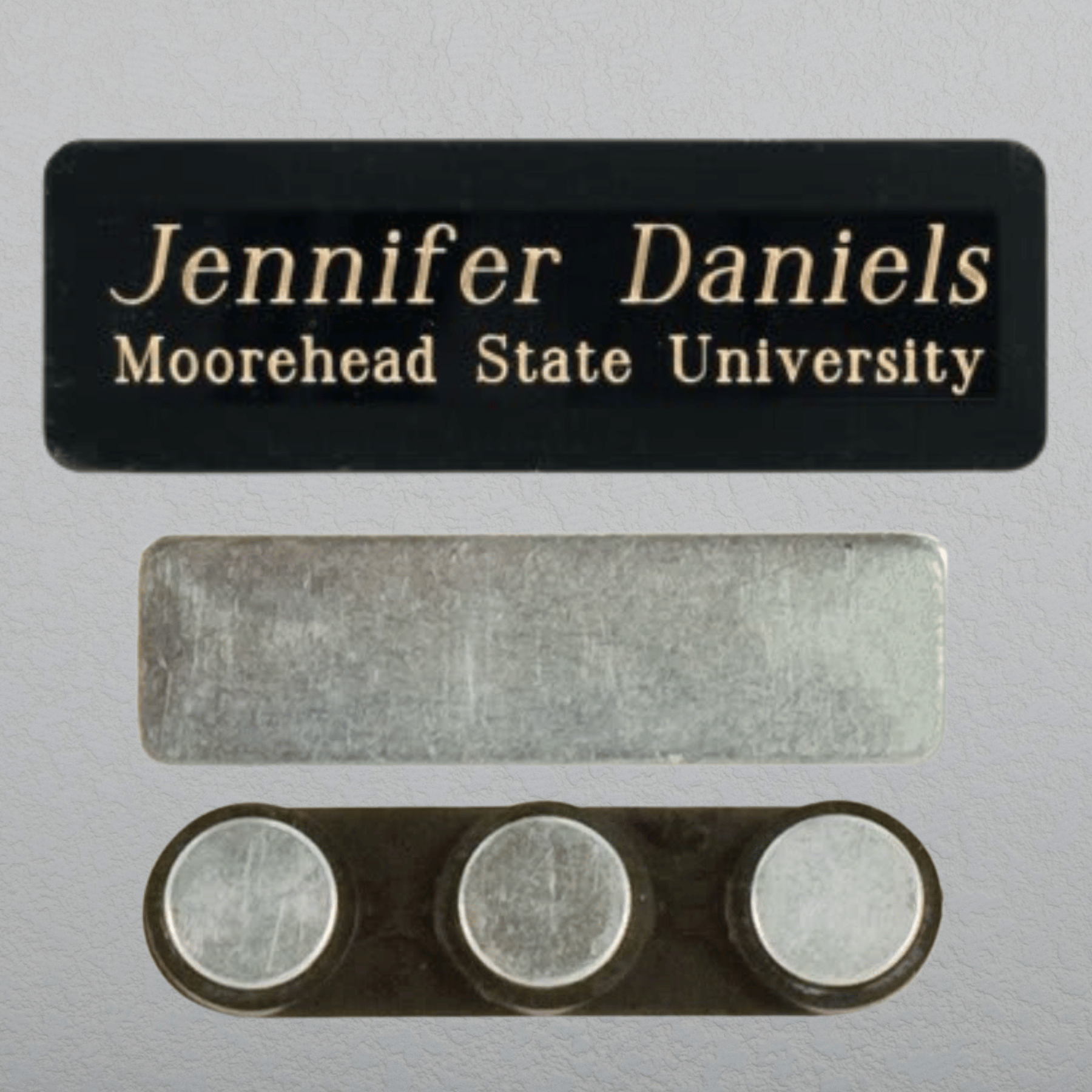 Engraved Black Brass Name Badges - Name and Identification Plates 7/8" x 2 3/4" x .016" / 3-Post Black Plastic Backed Magnet with Cover