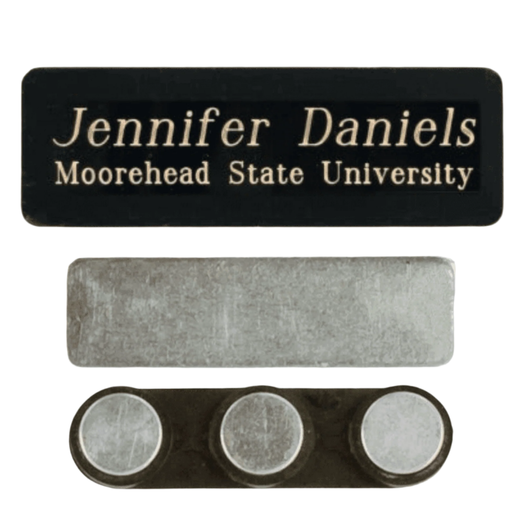 Engraved Black Brass Name Badges - Name and Identification Plates 7/8" x 2 3/4" x .016" / 3-Post Black Plastic Backed Magnet with Cover