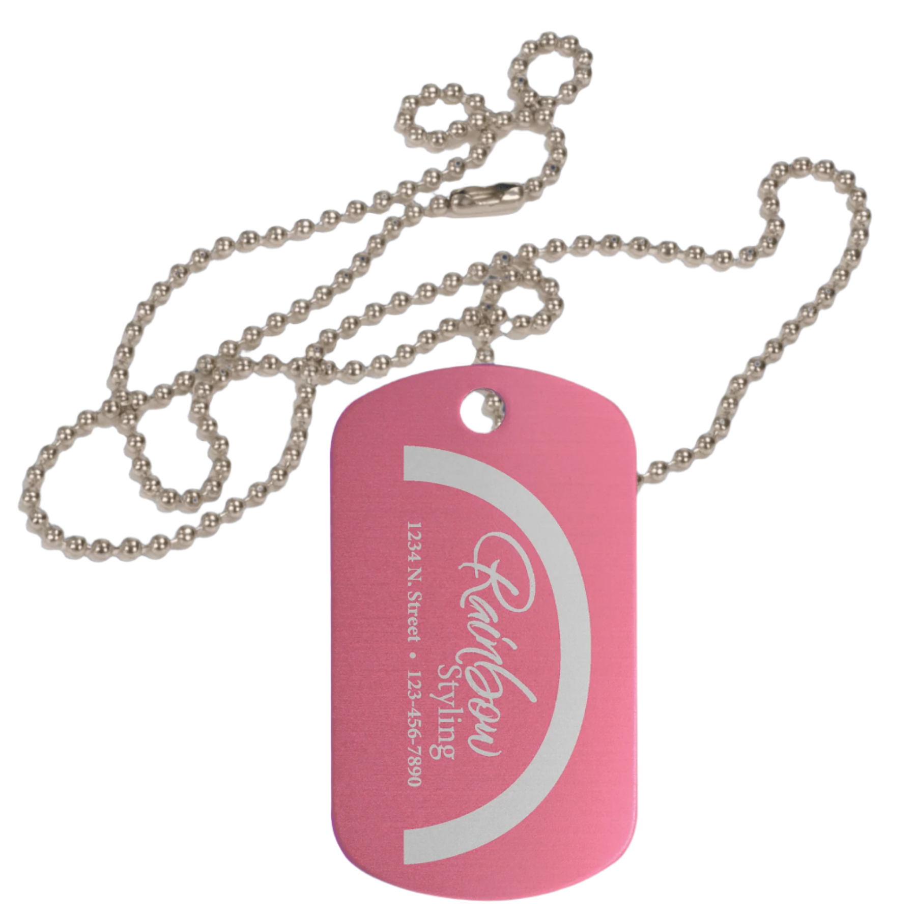 Personalized GI Style Dog Tags – Color-Sealed Anodized Aluminum Pink / With 30" Silver Chain