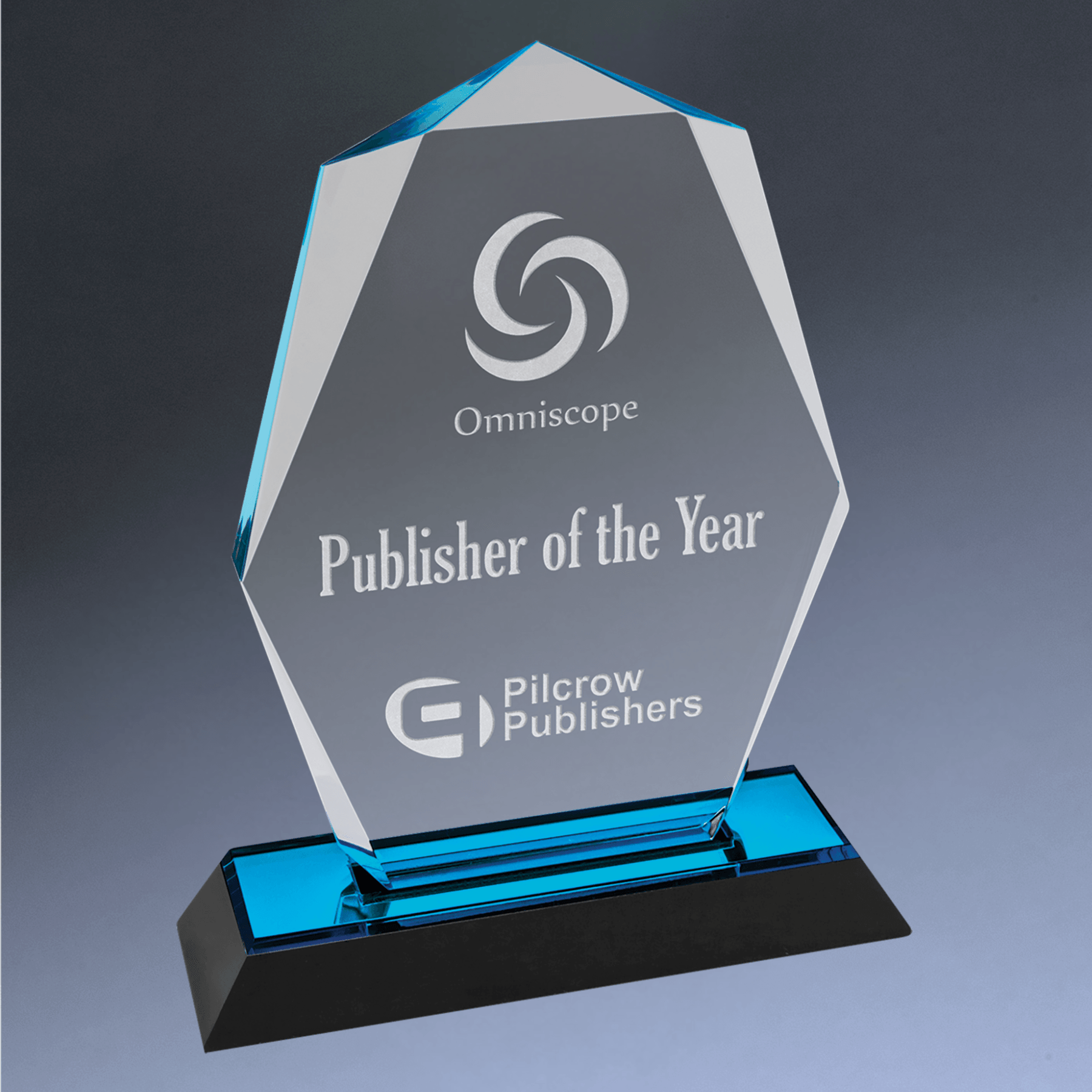 Impress Acrylic Awards with Color Mirror Base and Custom Engraving Octagon Point / Blue / 5" x 7"