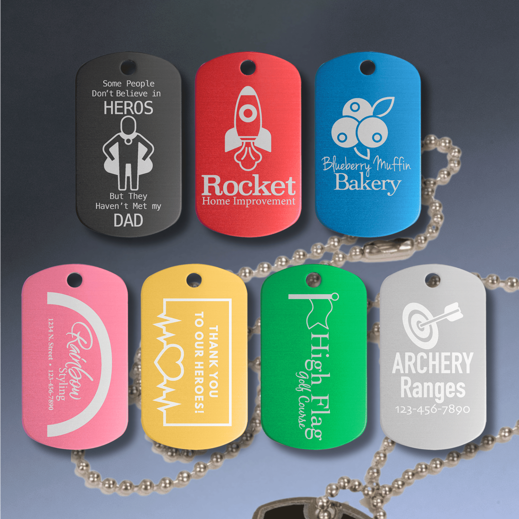 Personalized GI Style Dog Tags – Color-Sealed Anodized Aluminum Blue / None